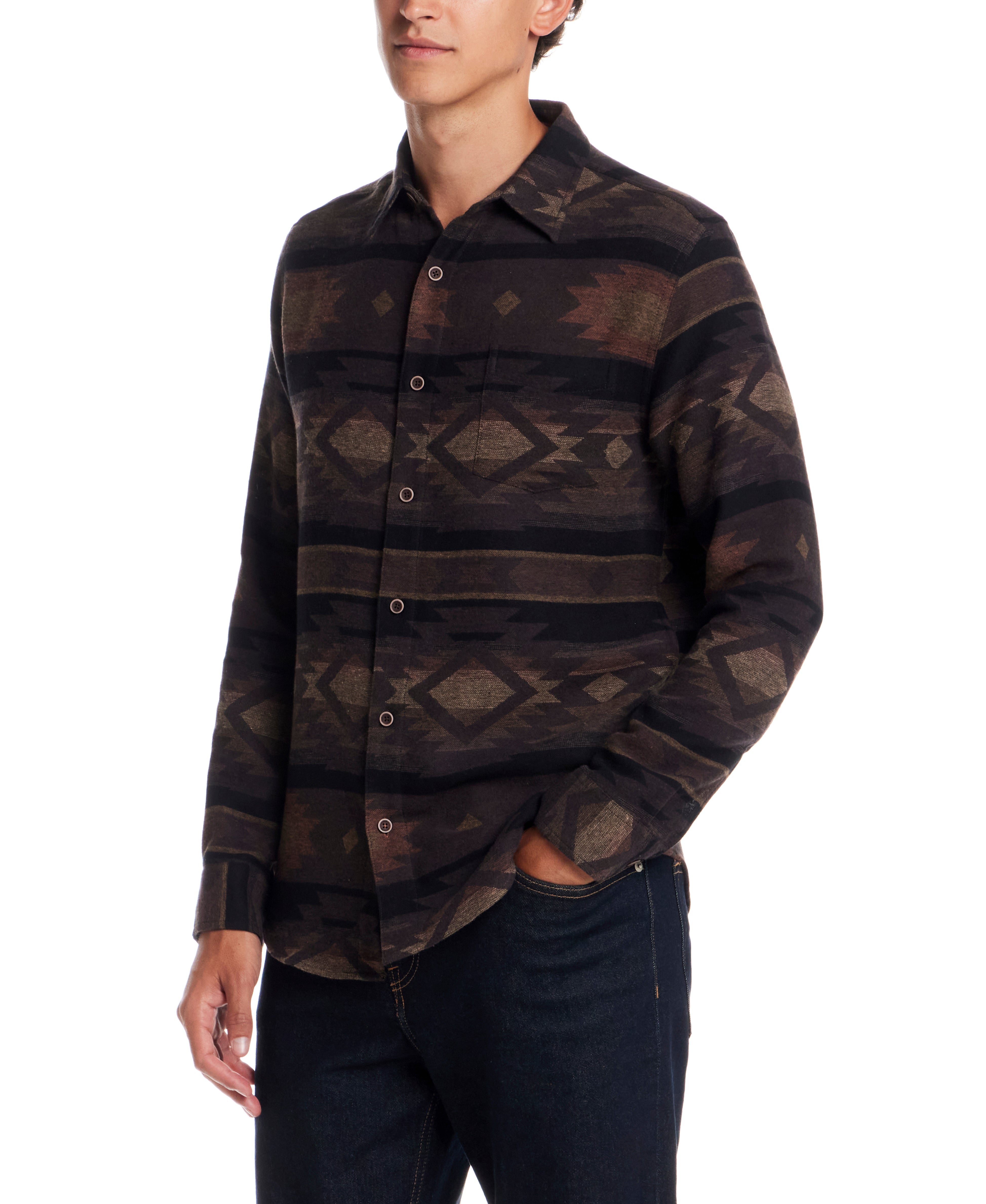 Southwest Unlined Jacquard Overshirt in Chocolate Torte