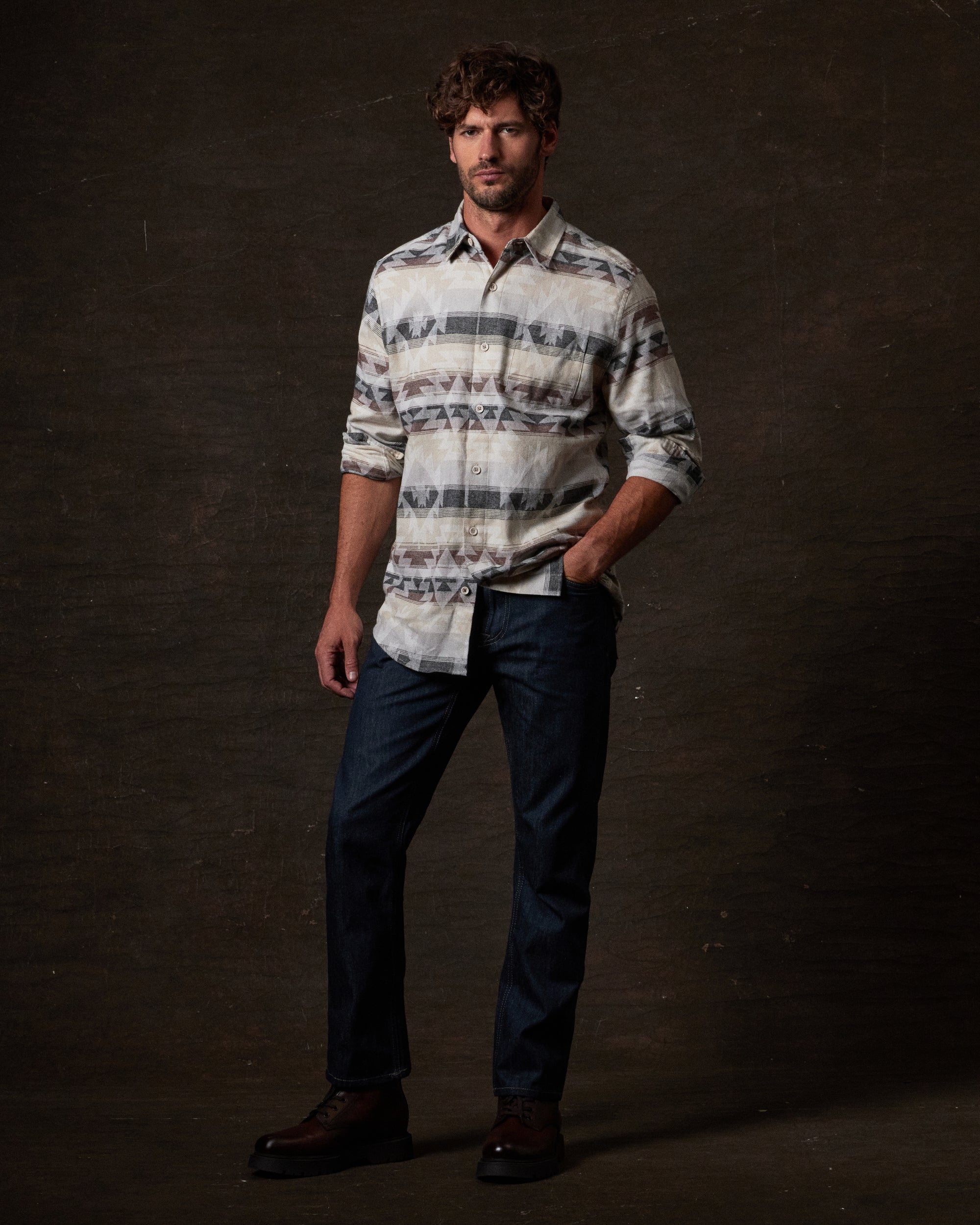 Southwest Unlined Jacquard Over-shirt in Seed Pearl