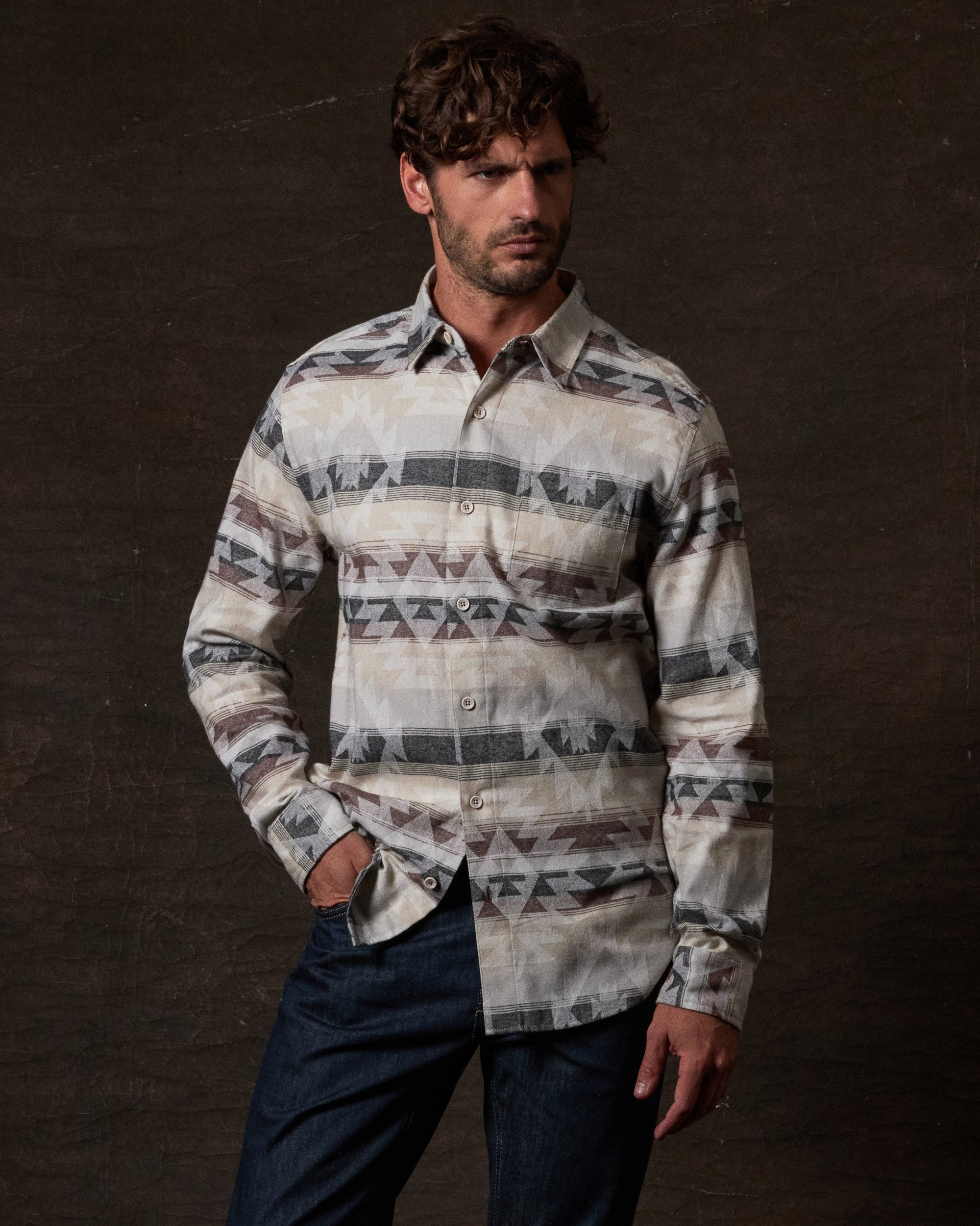 Southwest Unlined Jacquard Over-shirt in Seed Pearl