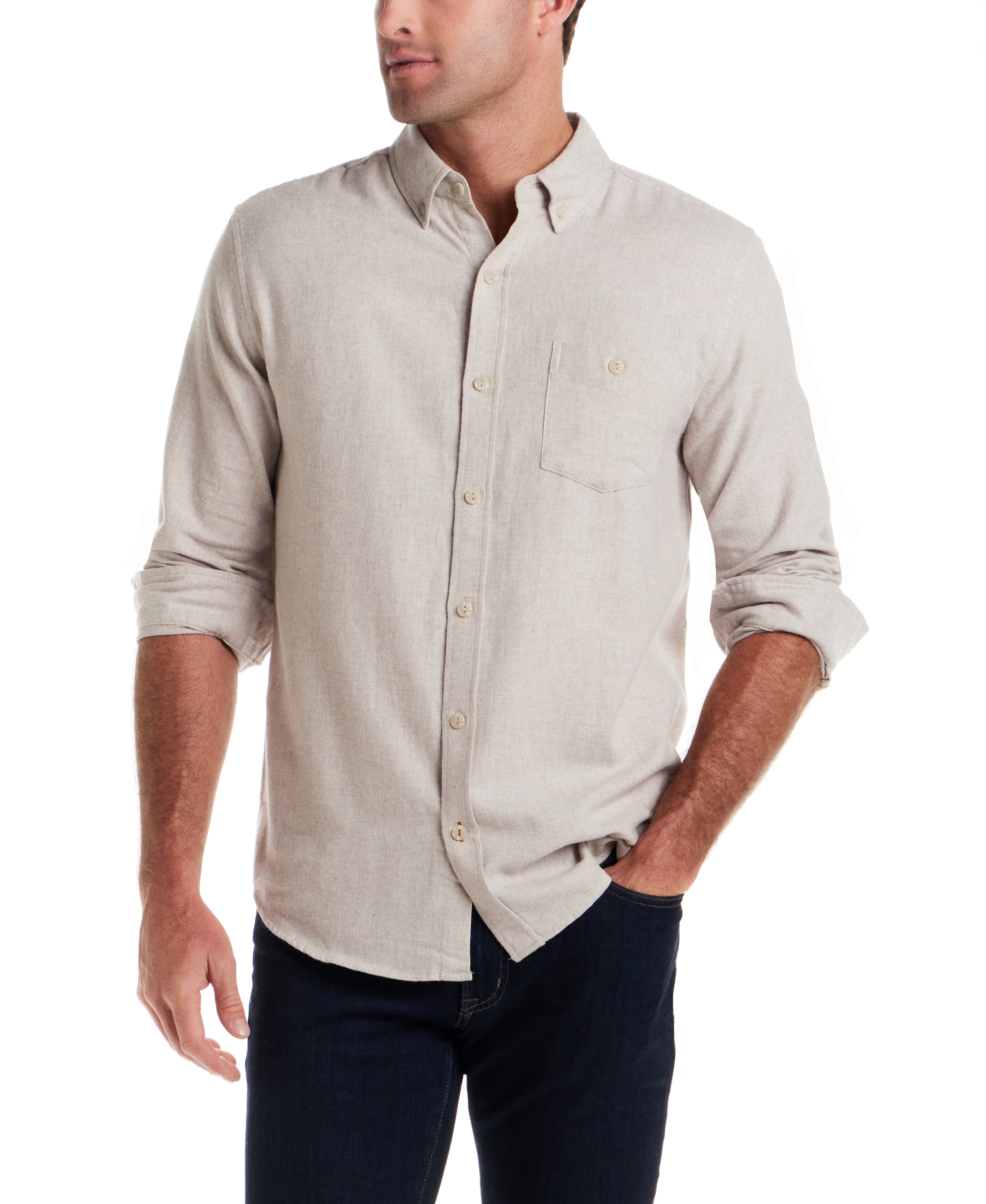 Long Sleeve Antique Heather Flannel in Natural