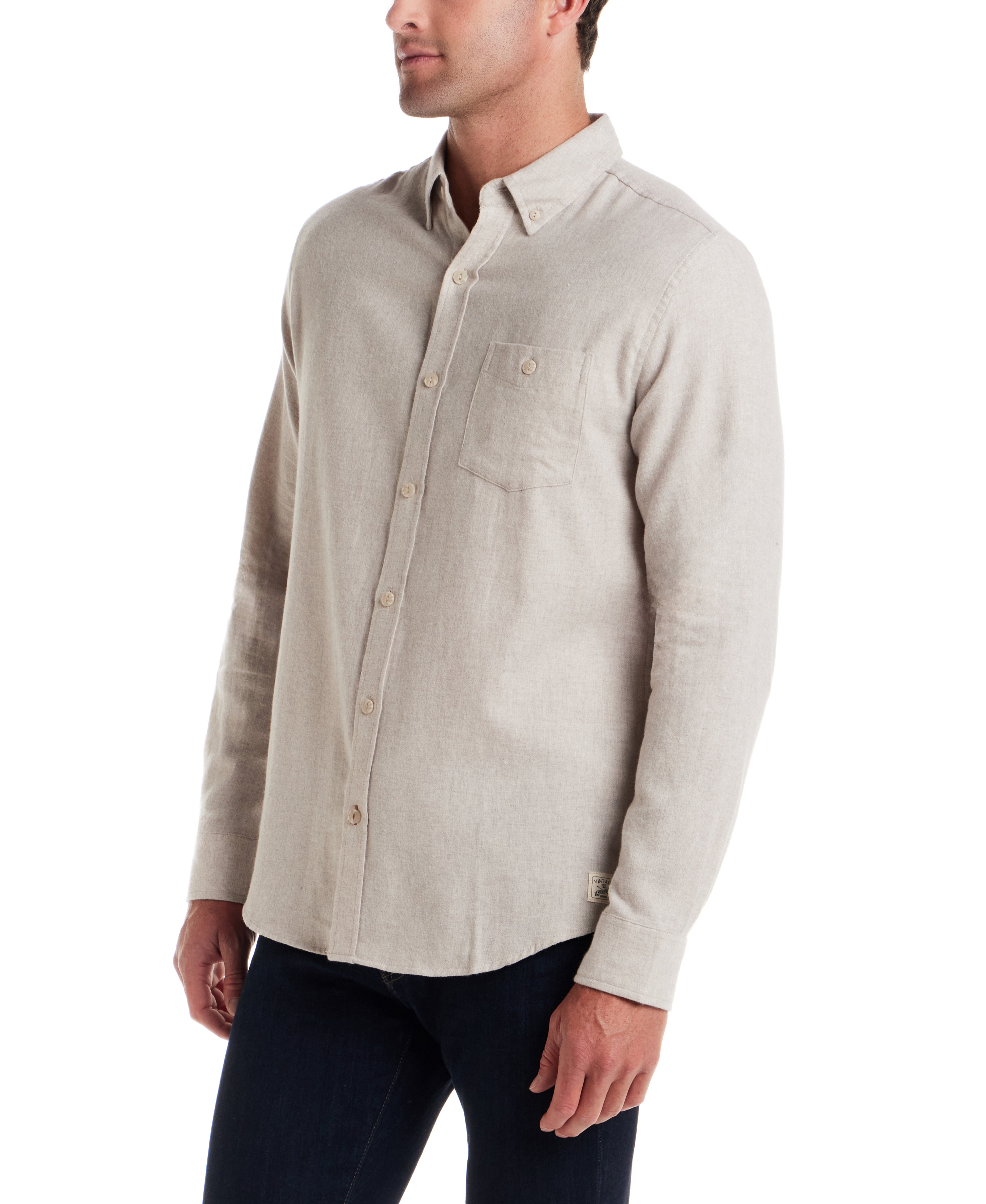 Long Sleeve Antique Heather Flannel in Natural