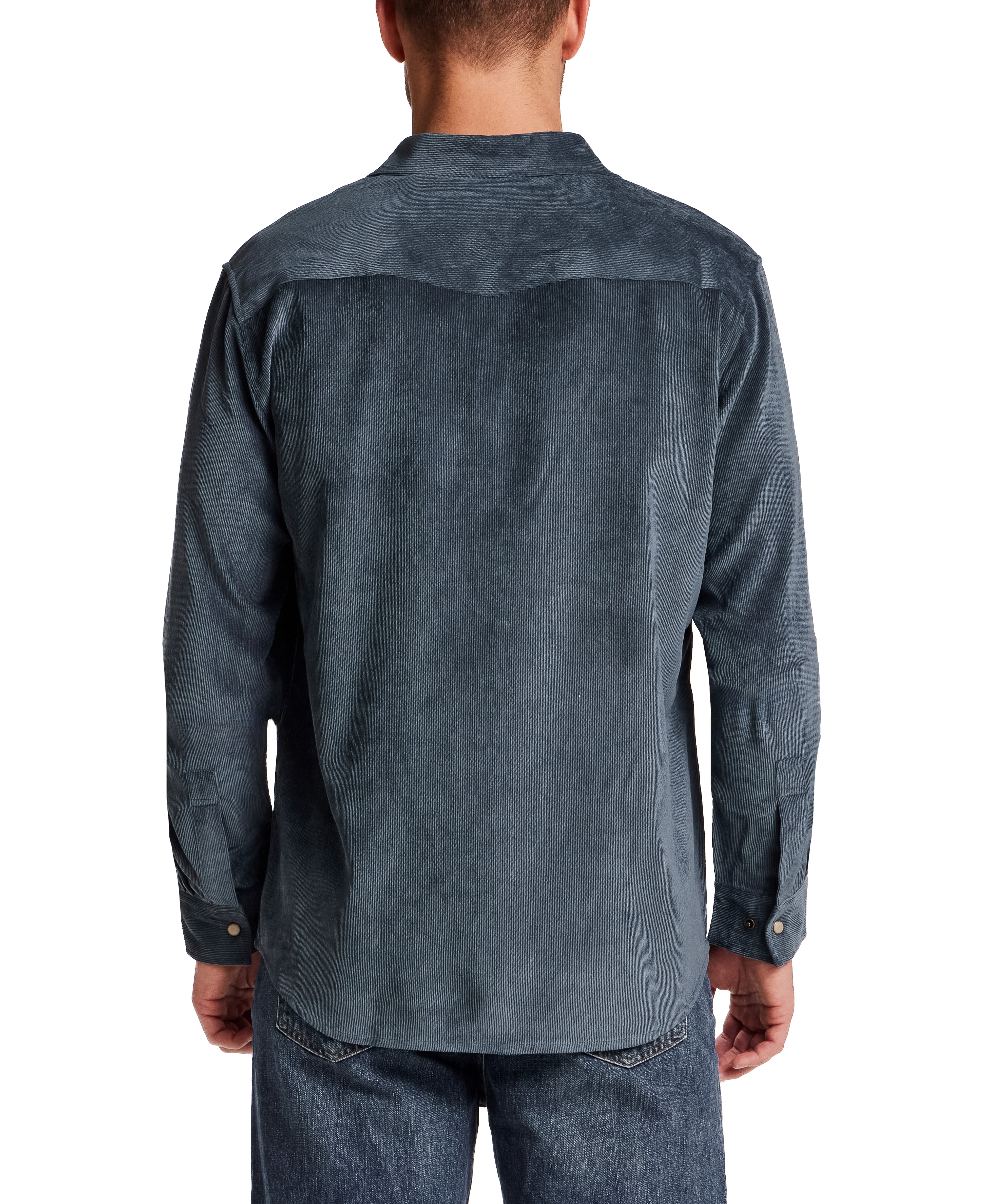Stretch Corduroy Western Shirt in Slate Blue