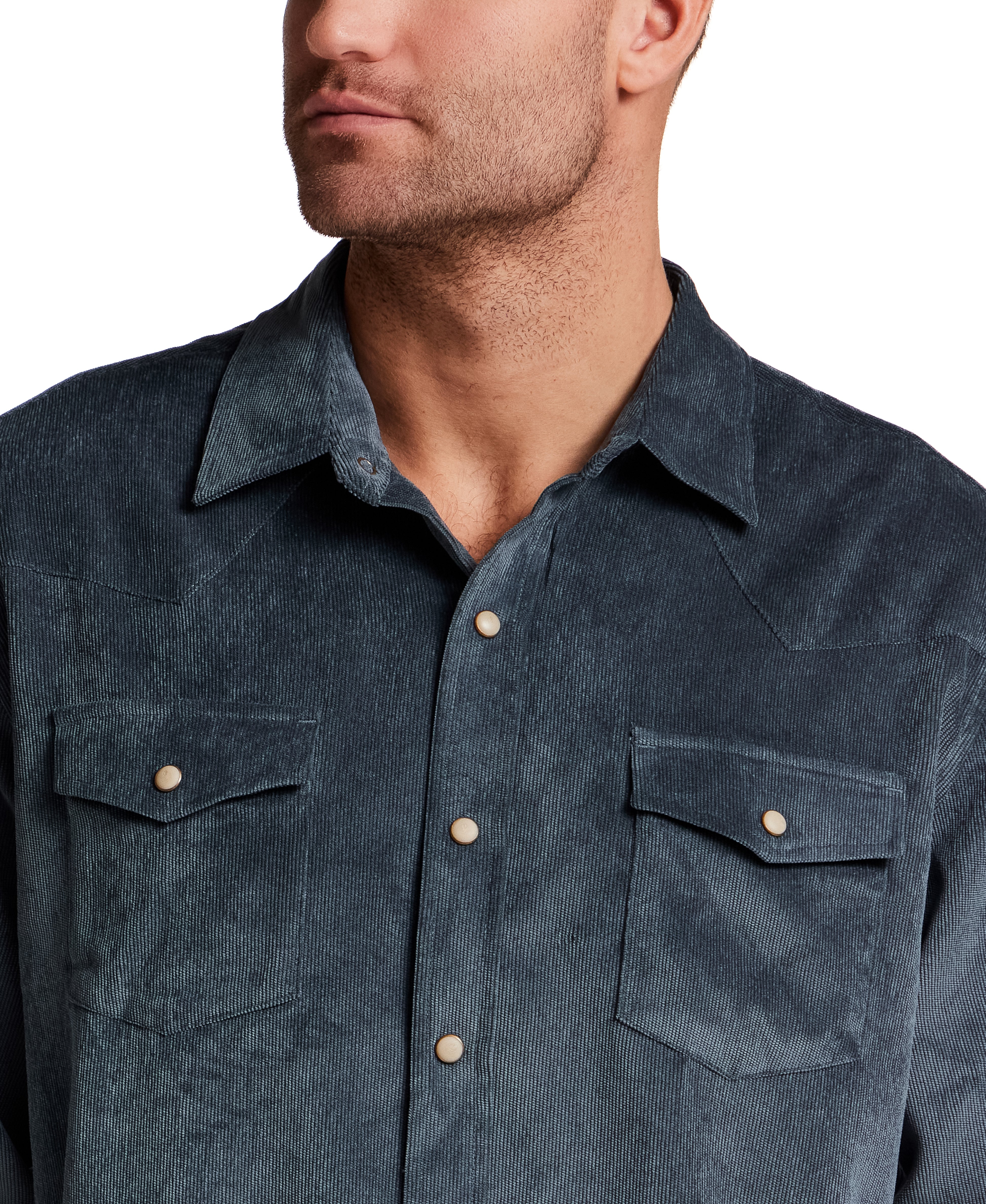 Stretch Corduroy Western Shirt in Slate Blue