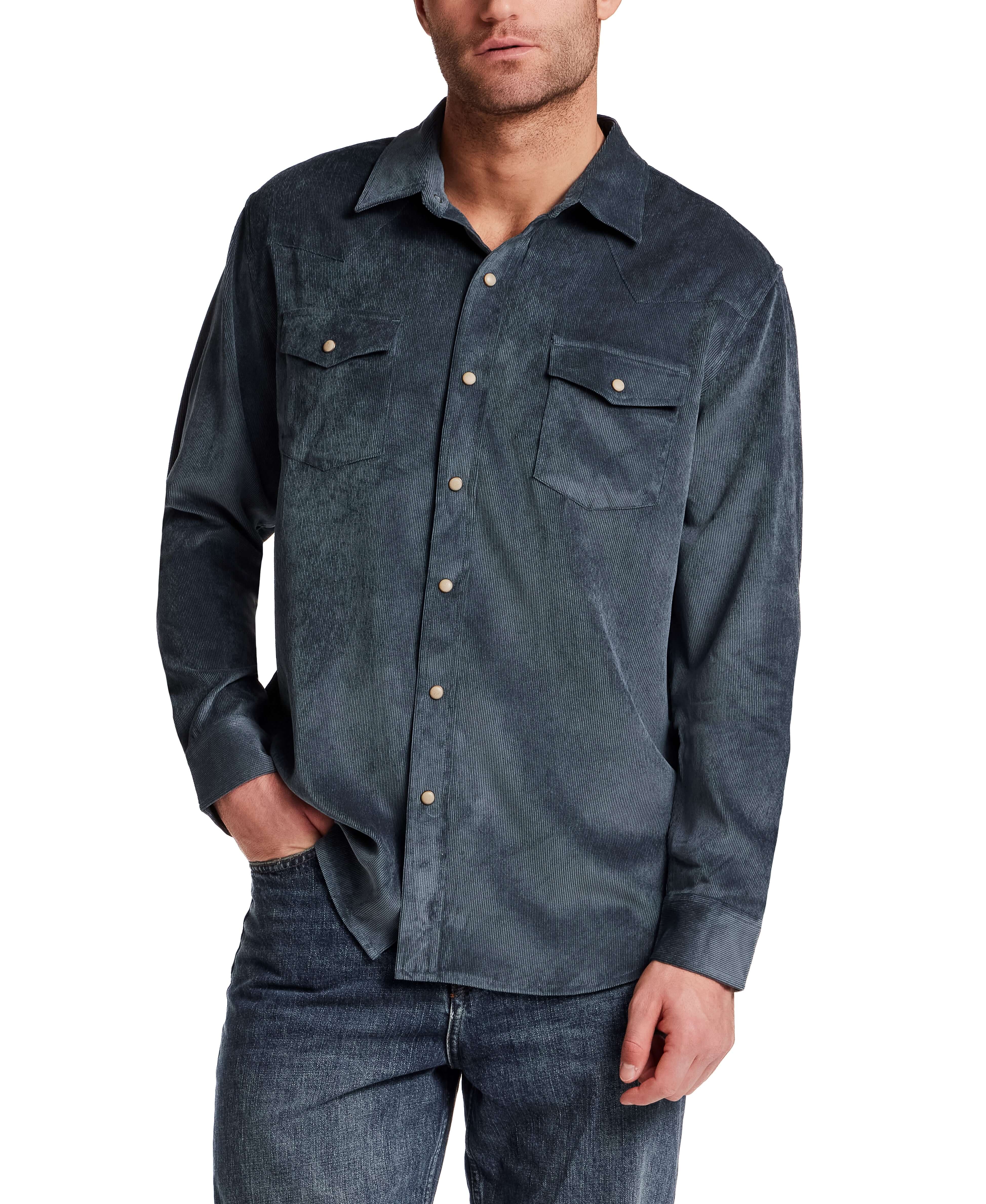 Stretch Corduroy Western Shirt in Slate Blue | Weatherproof® Vintage