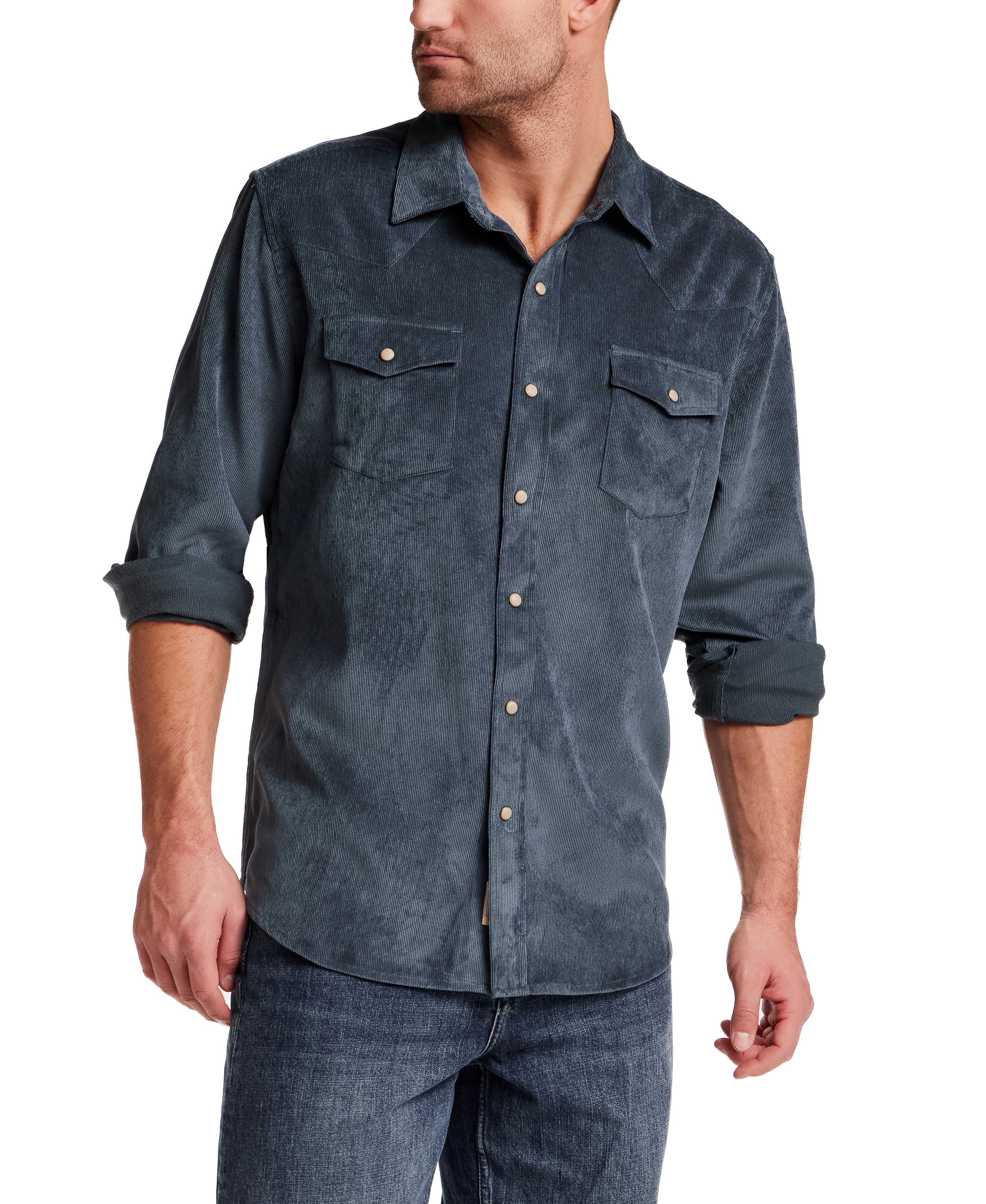 Stretch Corduroy Western Shirt in Slate Blue