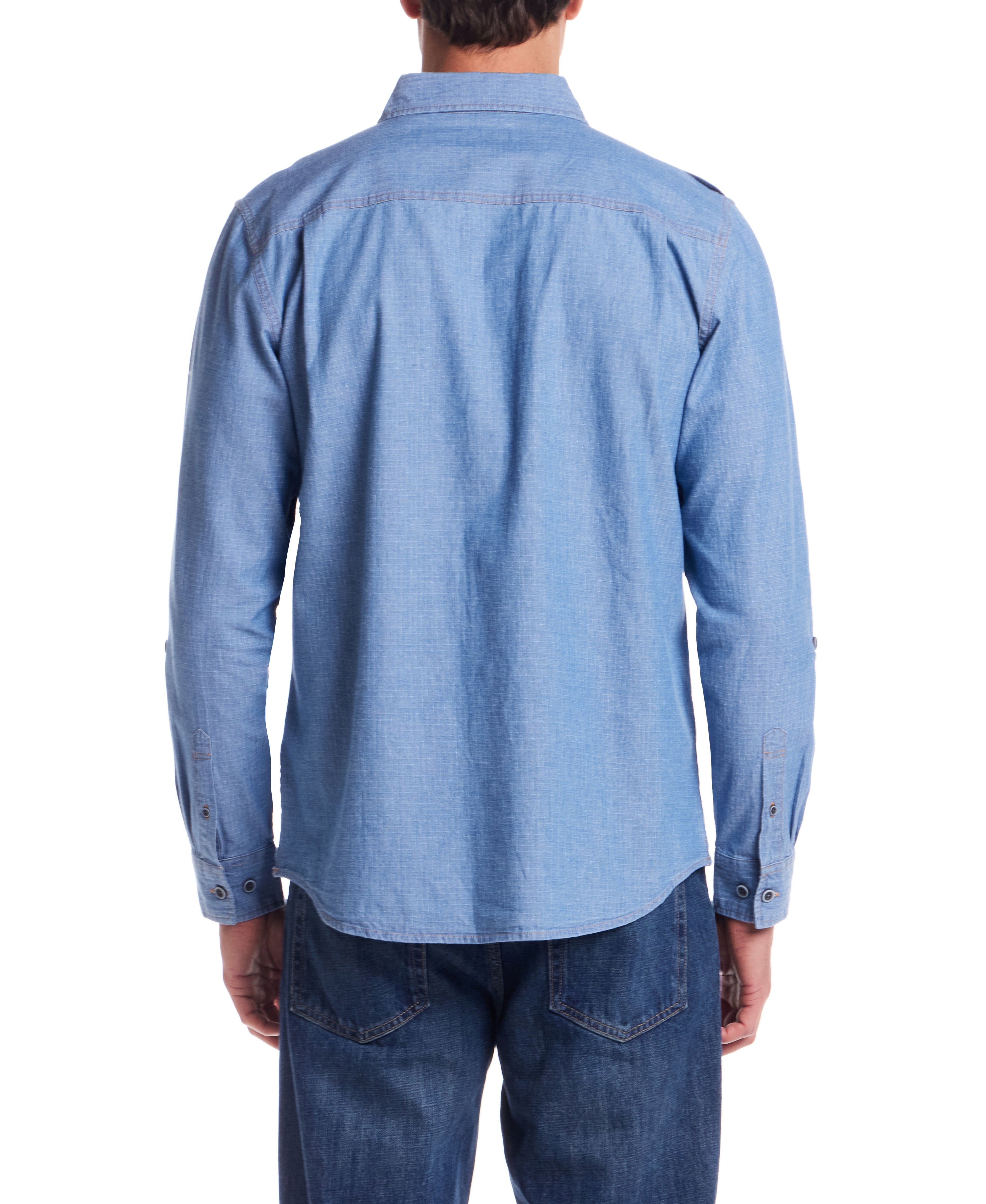 Roll Tab Ripstop Denim Shirt in Insignia Blue