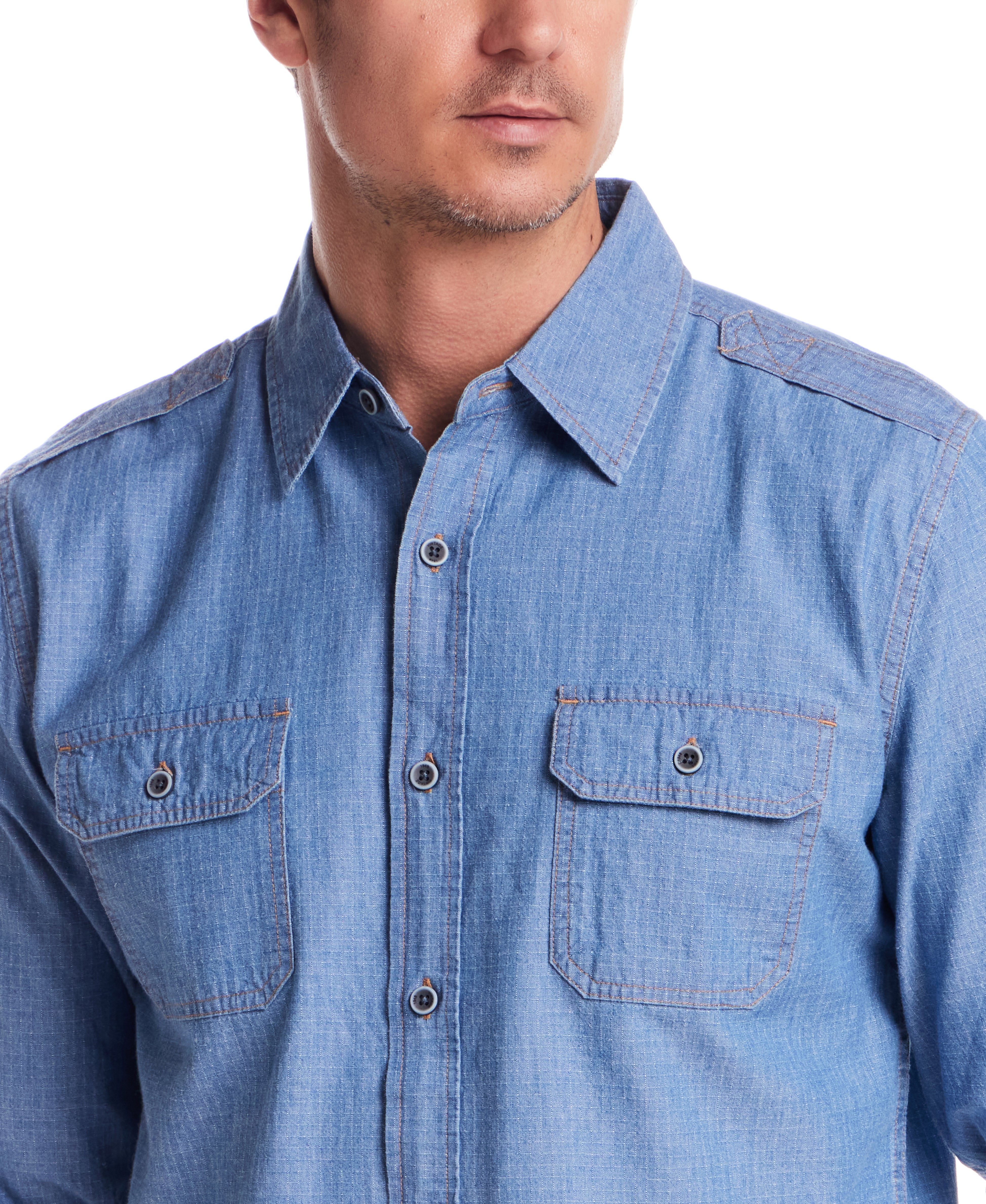 Roll Tab Ripstop Denim Shirt in Insignia Blue