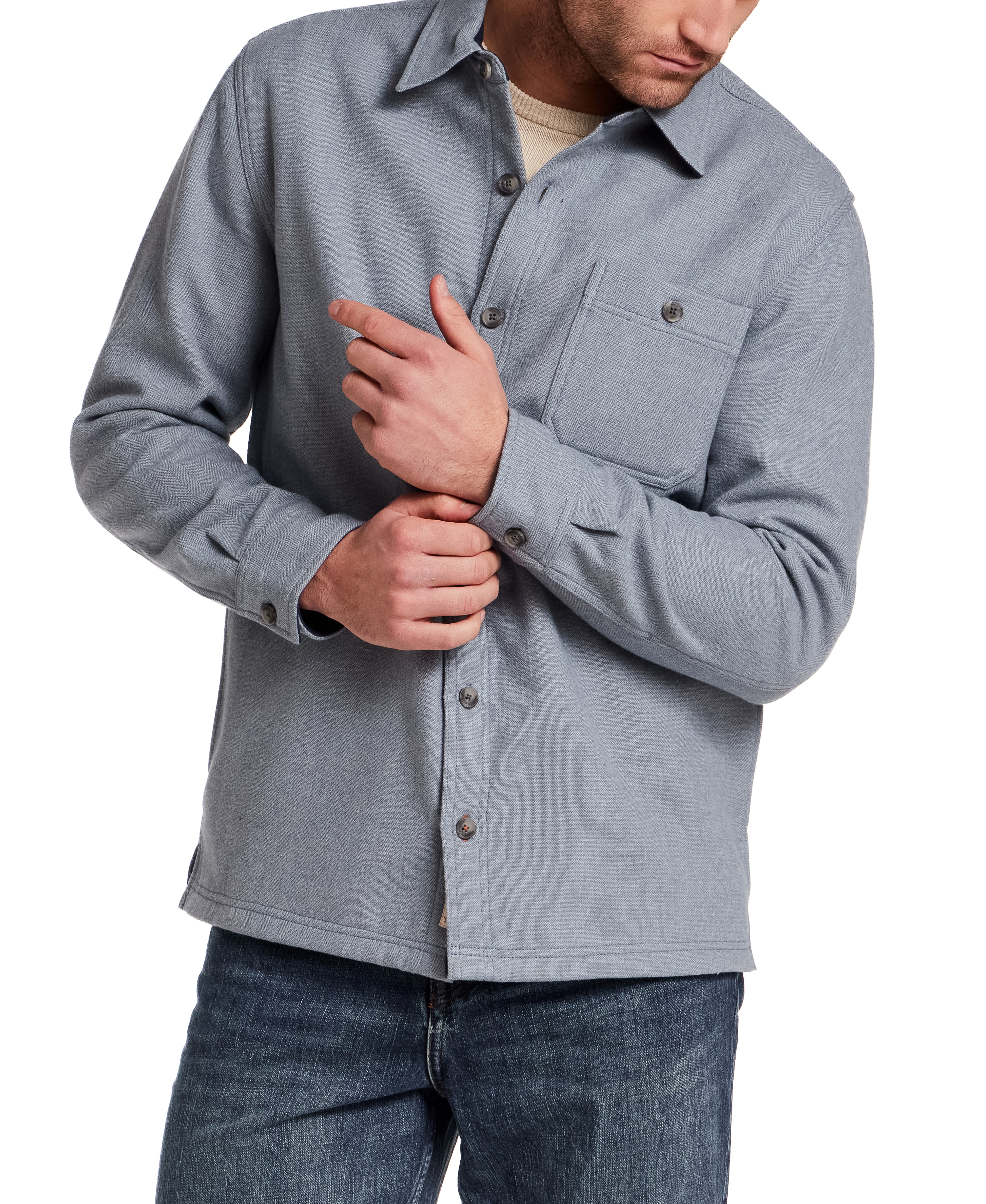 Herringbone Bonded Fleece Shirt Jacket in Bering Sea