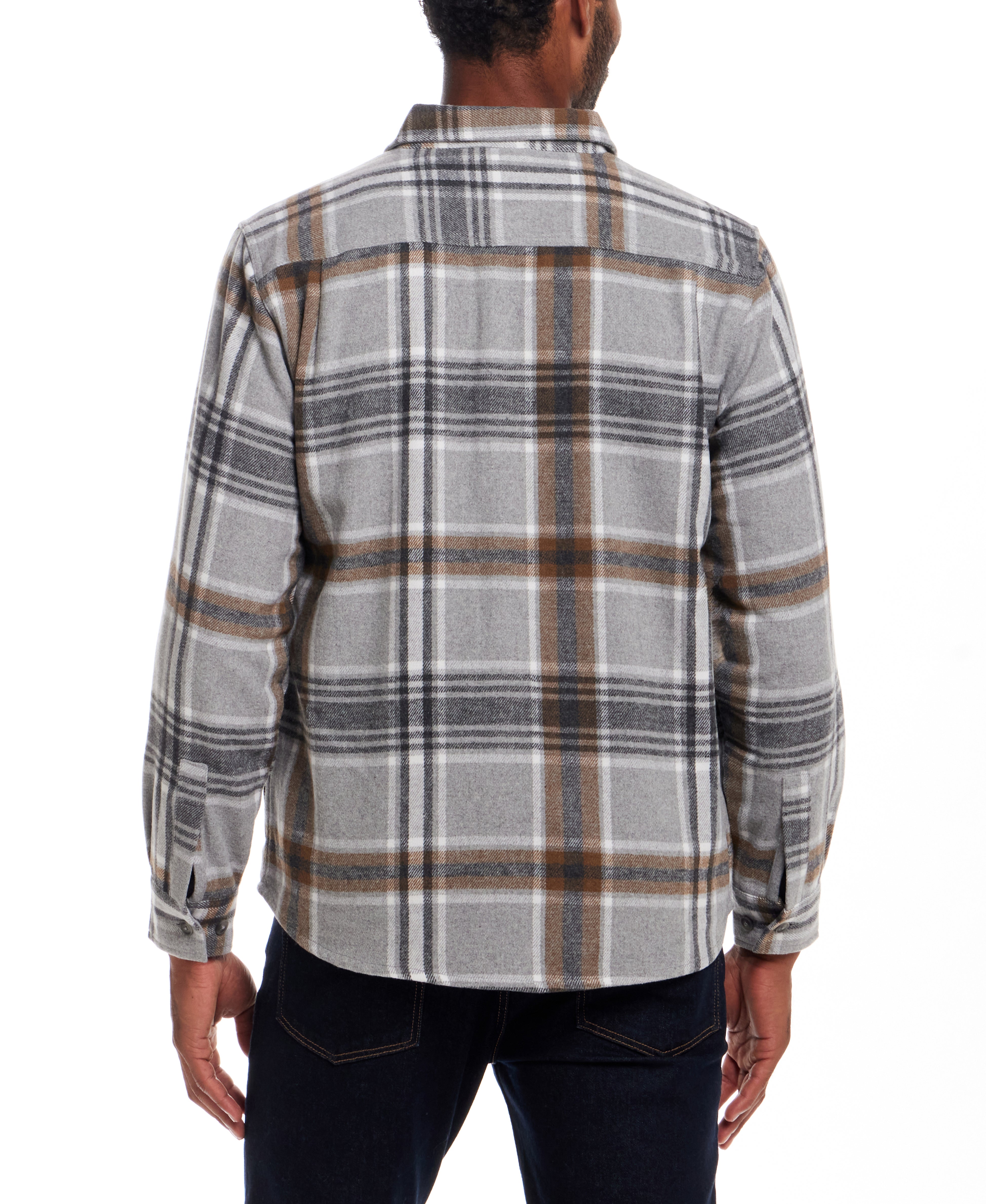 Wool Blend Plaid Shirt Jacket in Castor Grey