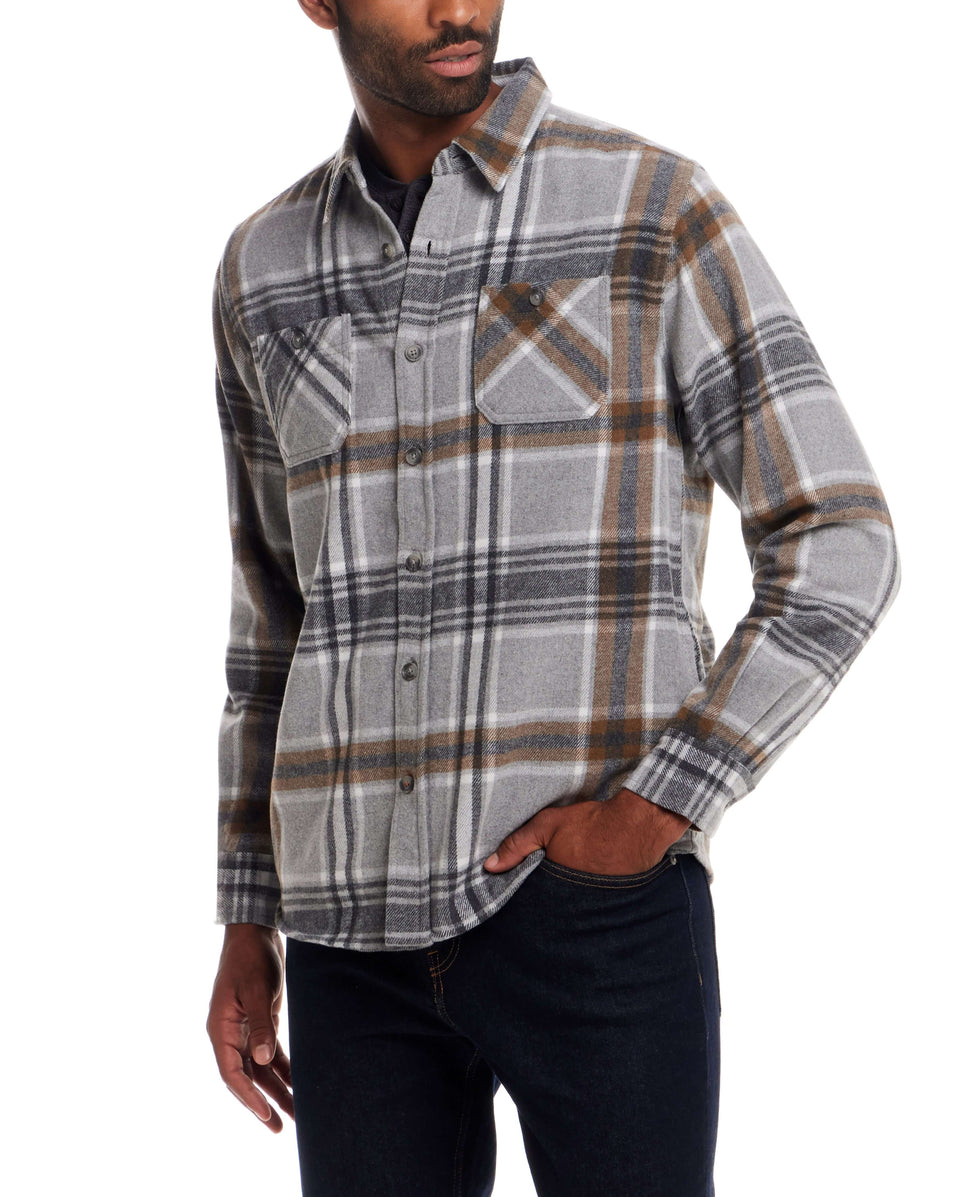 grey plaid dress shirt Navy with Gray and White Plaid Oxford Shirt Trim Fit main image 0