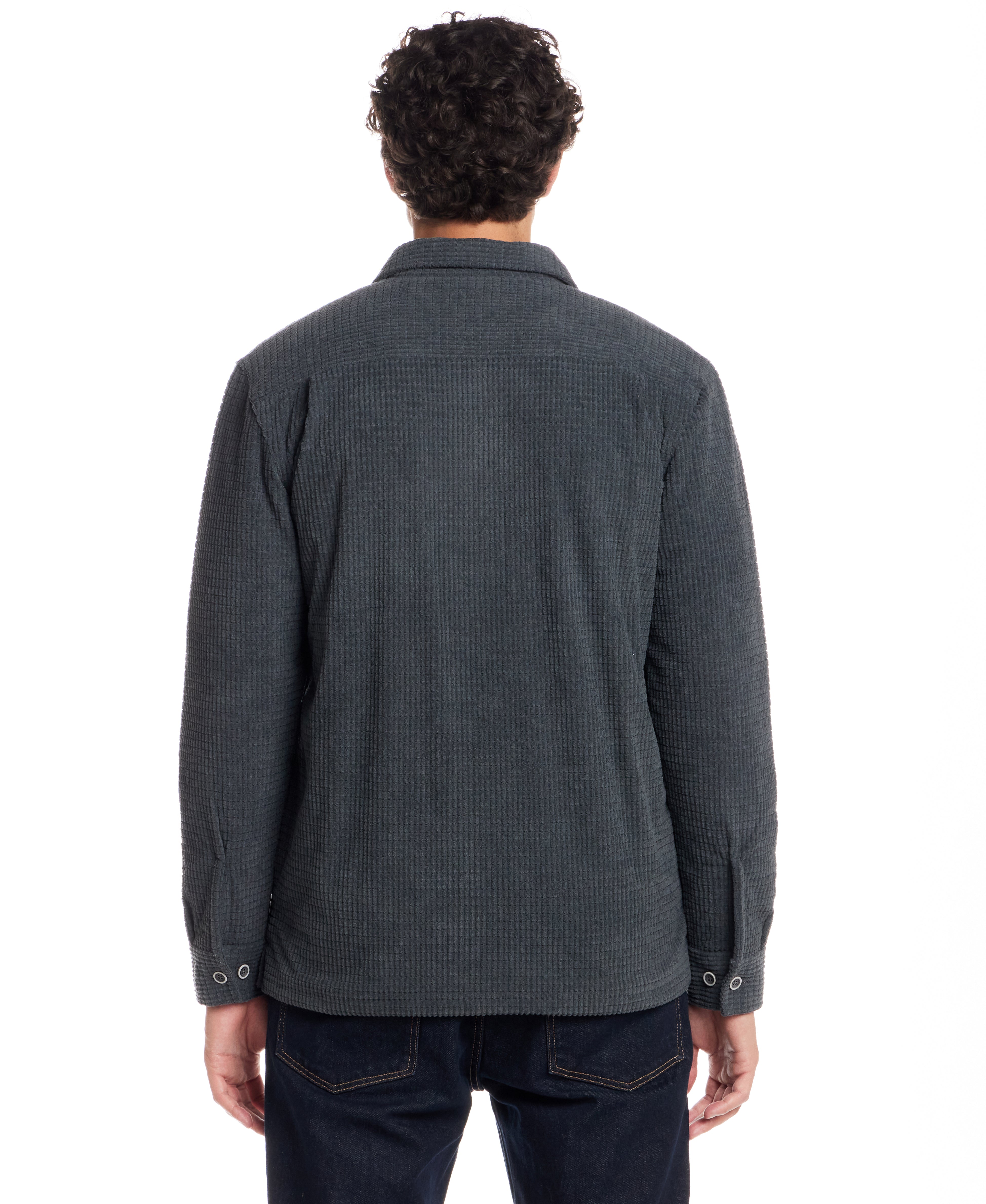 Sherpa Lined Grid Shirt Jacket in Slate