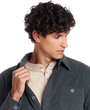 Sherpa Lined Grid Shirt Jacket in Slate