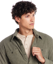 Sherpa Lined Grid Shirt Jacket in Washed Olive