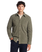 Sherpa Lined Grid Shirt Jacket in Washed Olive