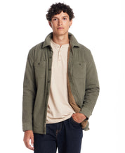 Sherpa Lined Grid Shirt Jacket in Washed Olive