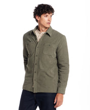 Sherpa Lined Grid Shirt Jacket in Washed Olive