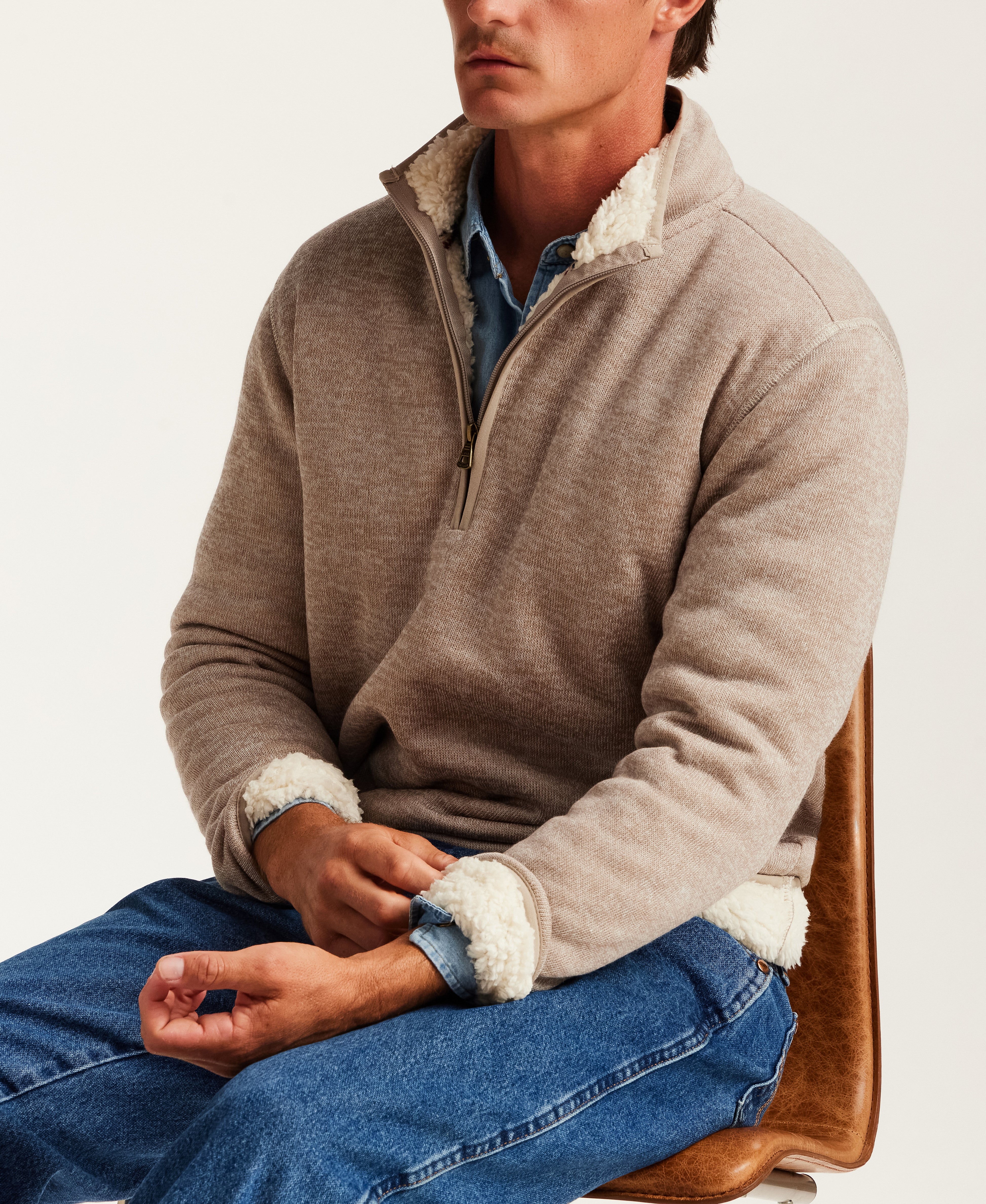 Sweaterfleece Pullover With Sherpa in Cream