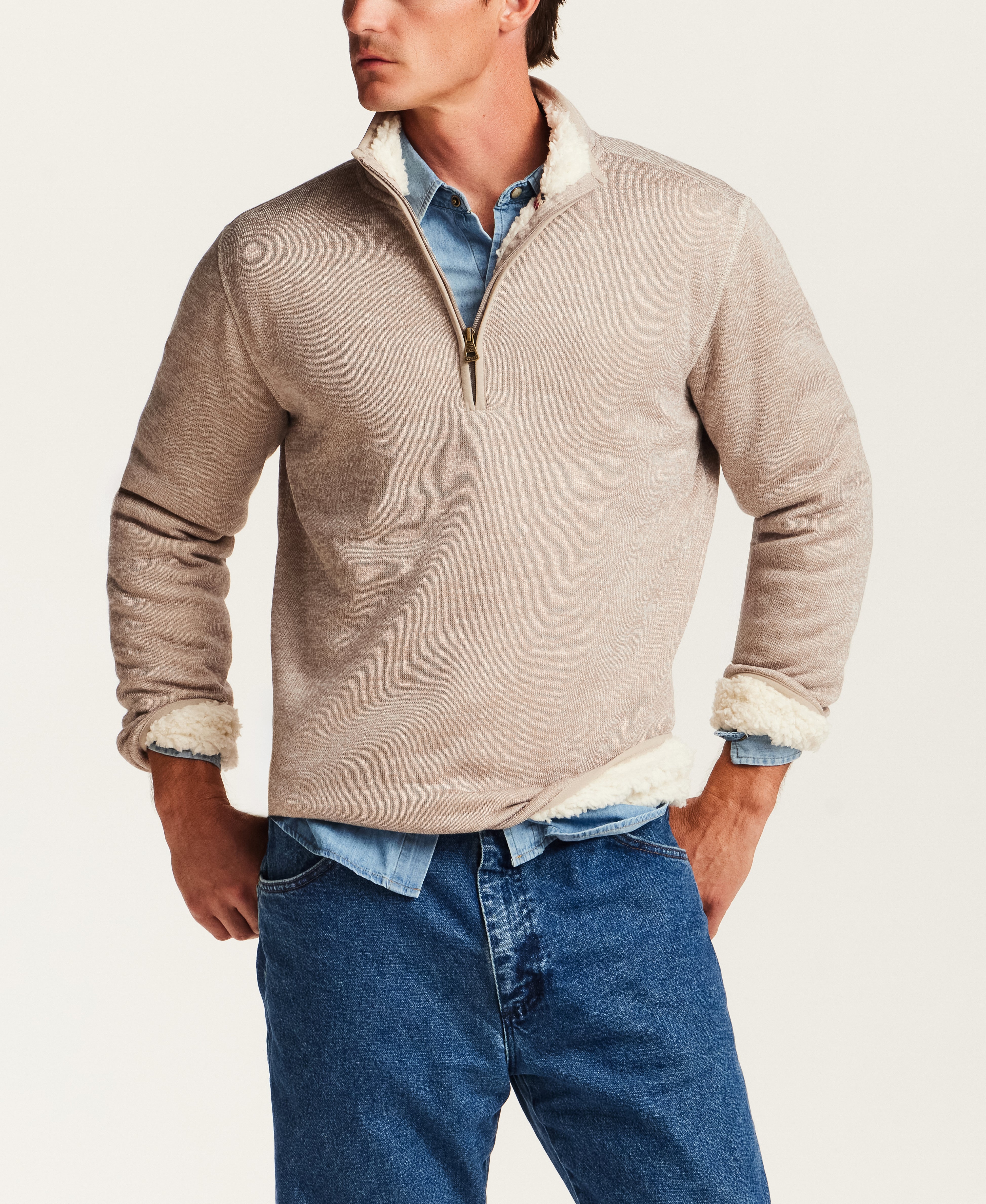 Sweaterfleece Pullover With Sherpa in Cream