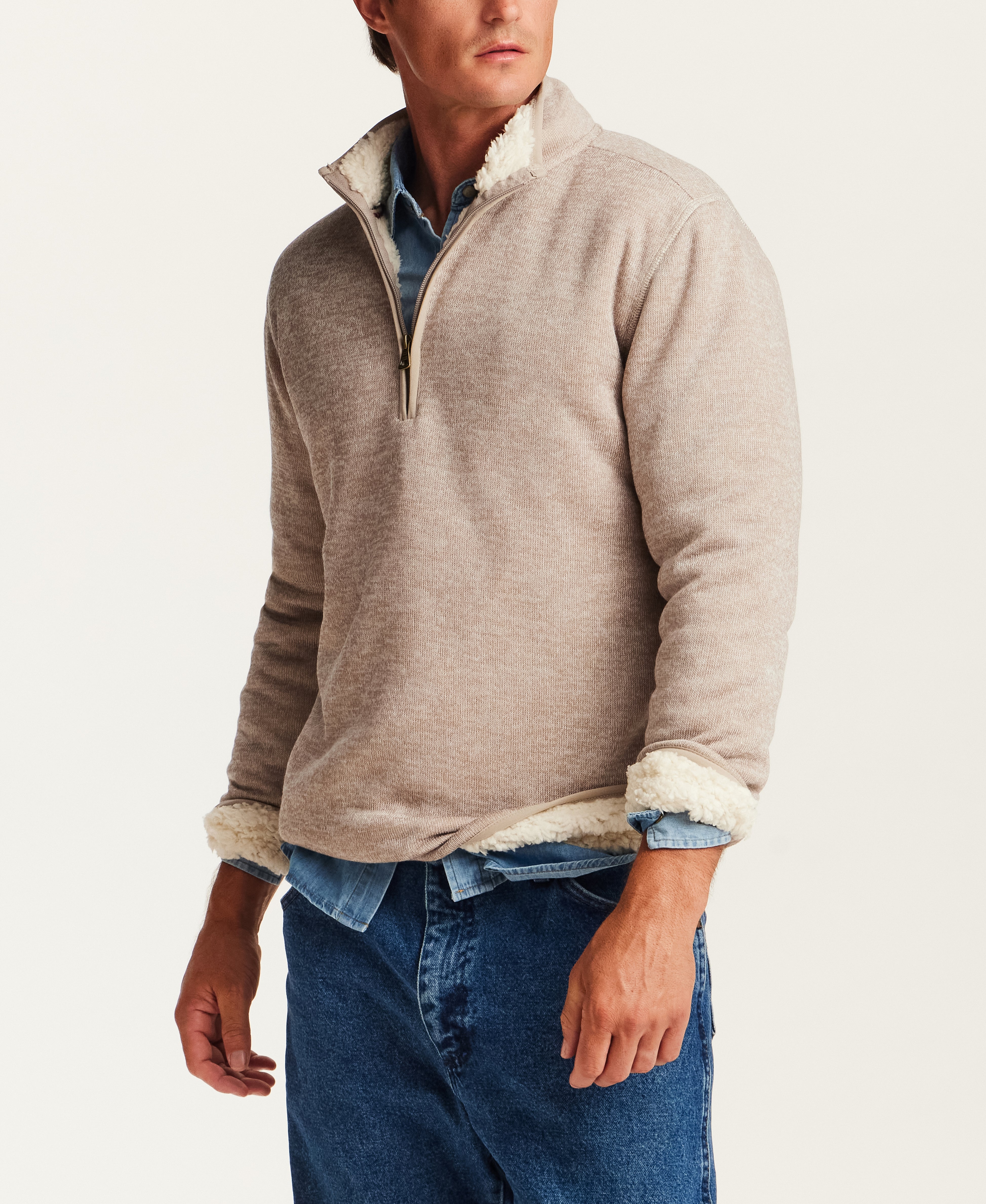 Sweaterfleece Pullover With Sherpa in Cream