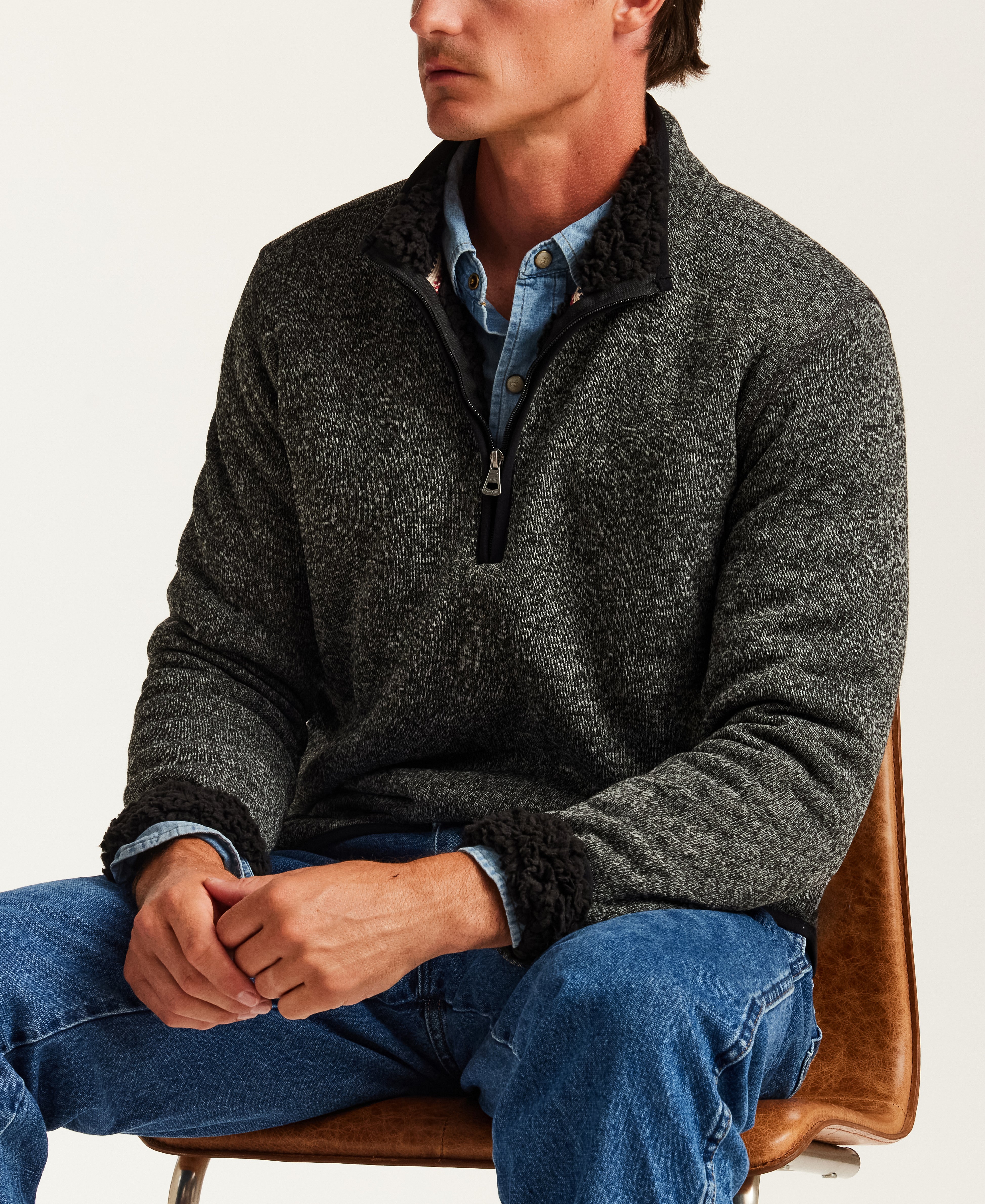 Sweaterfleece Pullover With Sherpa in Meteorite