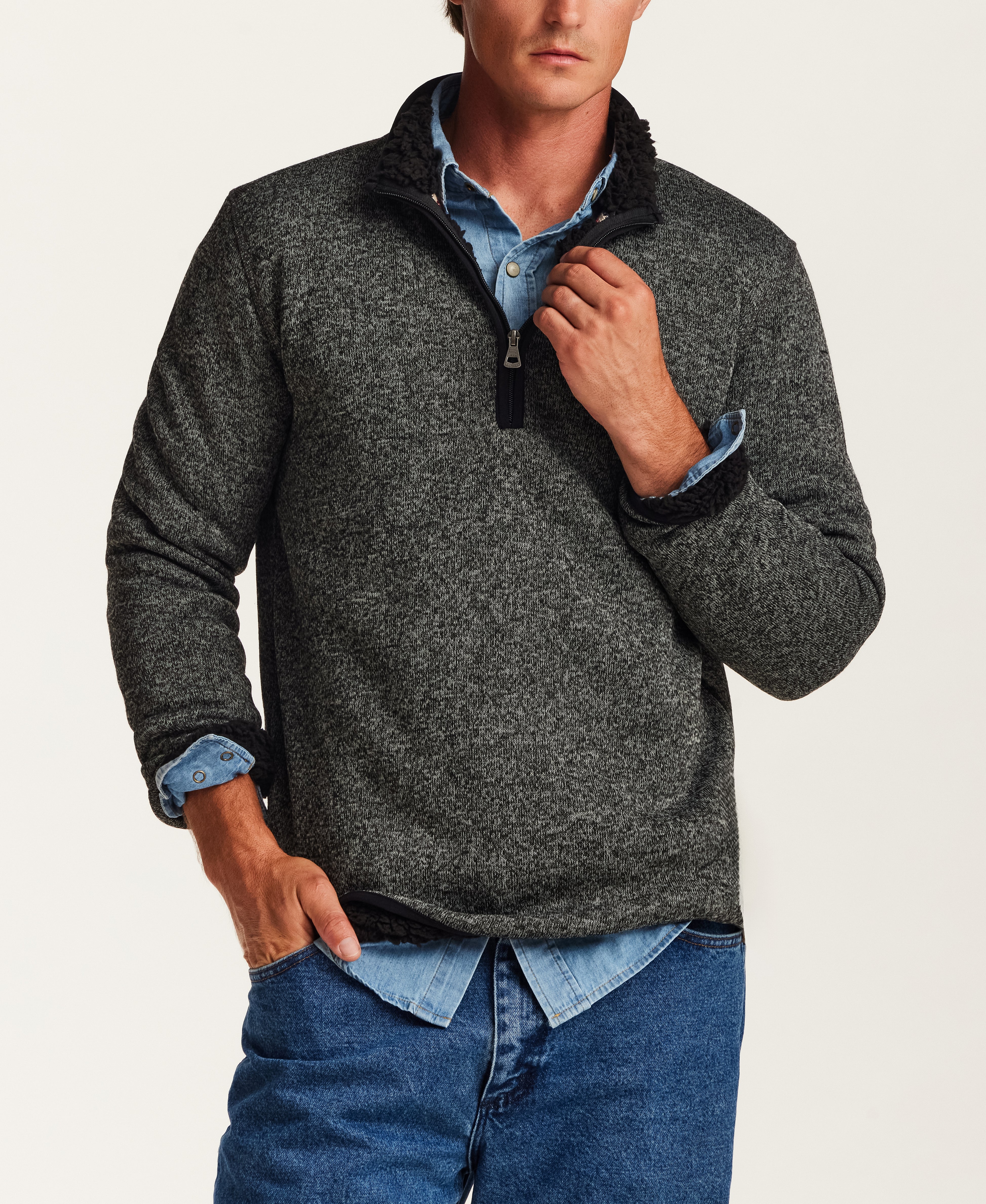 Sweaterfleece Pullover With Sherpa in Meteorite
