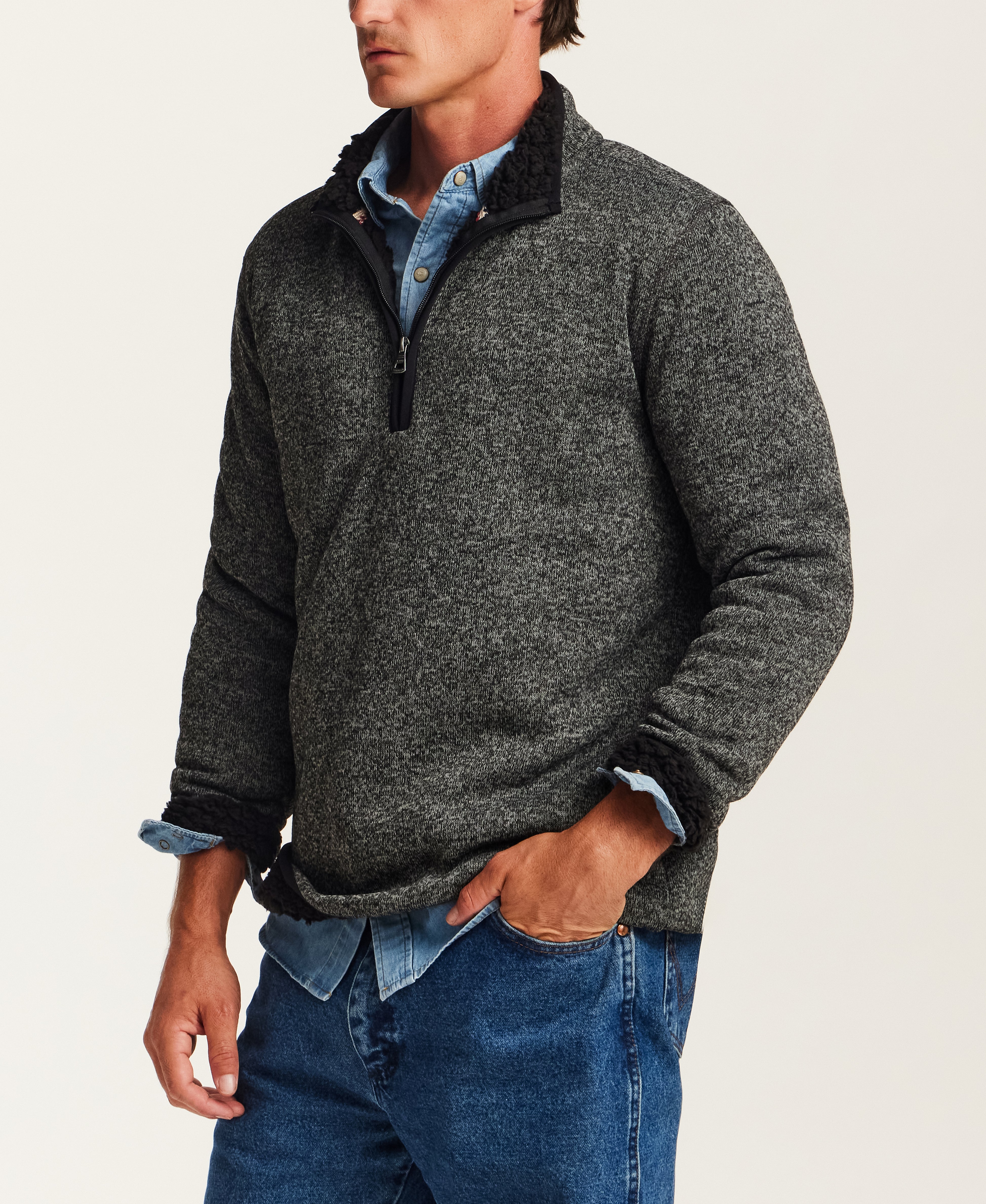 Sweaterfleece Pullover With Sherpa in Meteorite