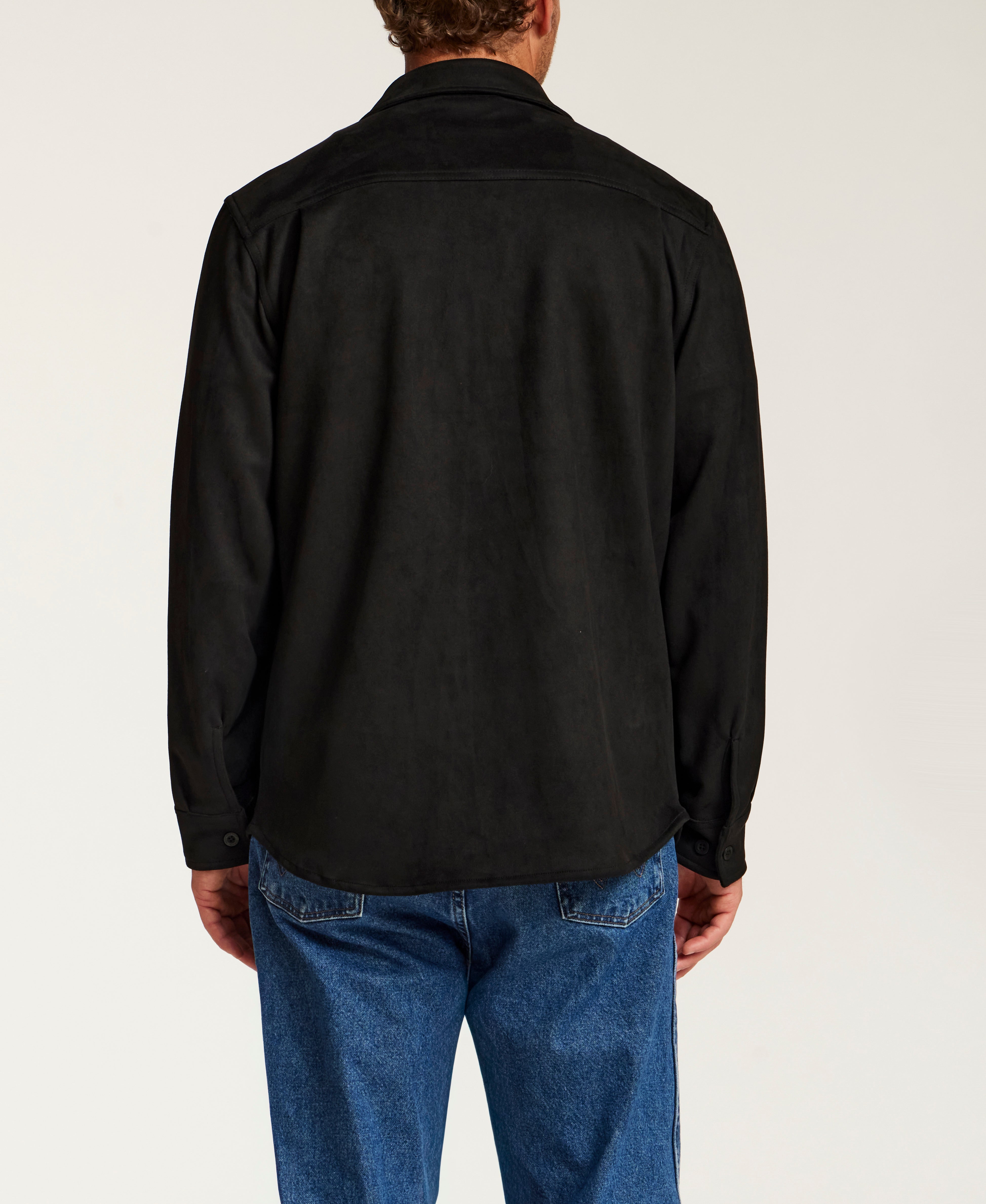 Sueded Shirt Jacket in Black