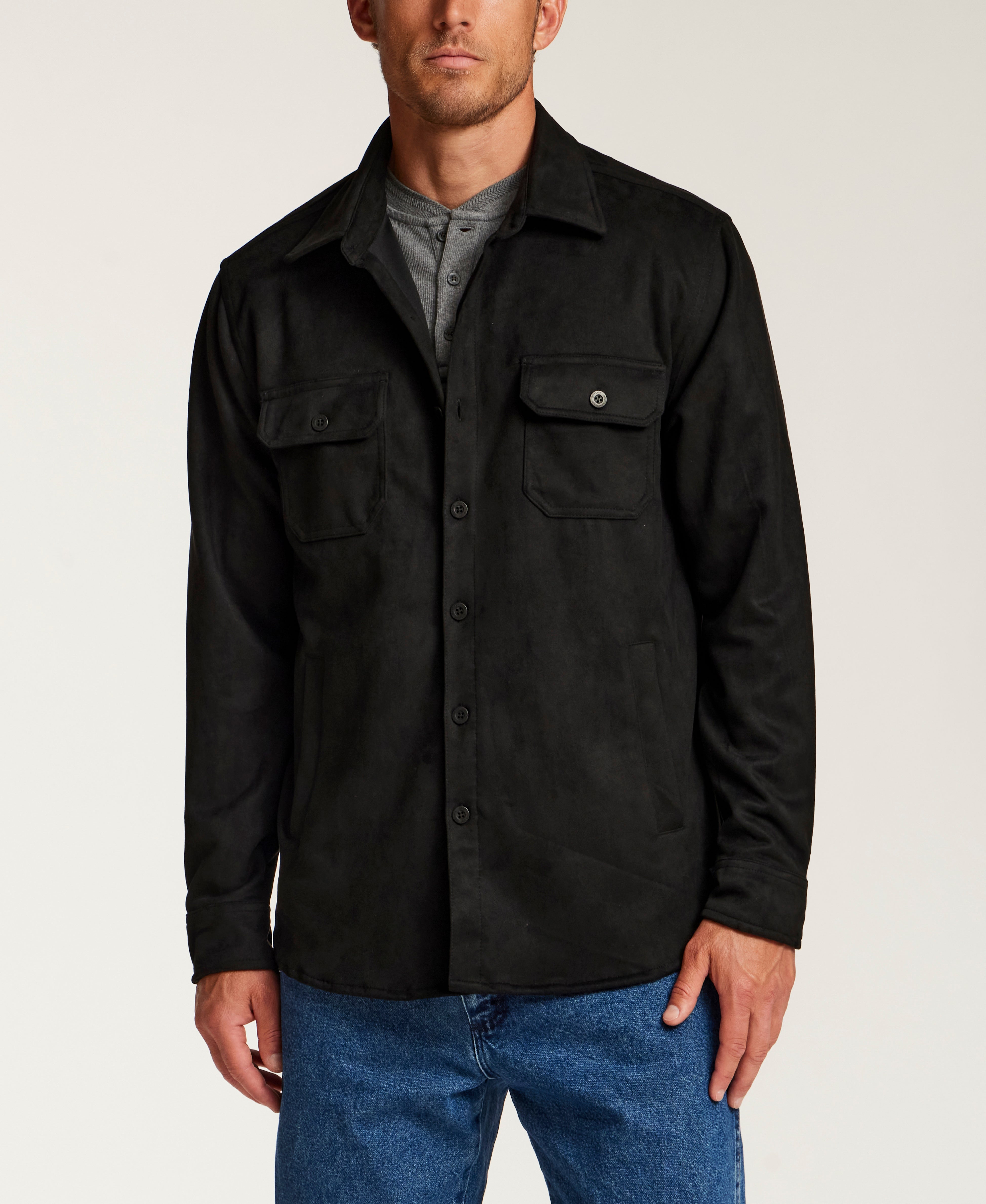 Sueded Shirt Jacket in Black
