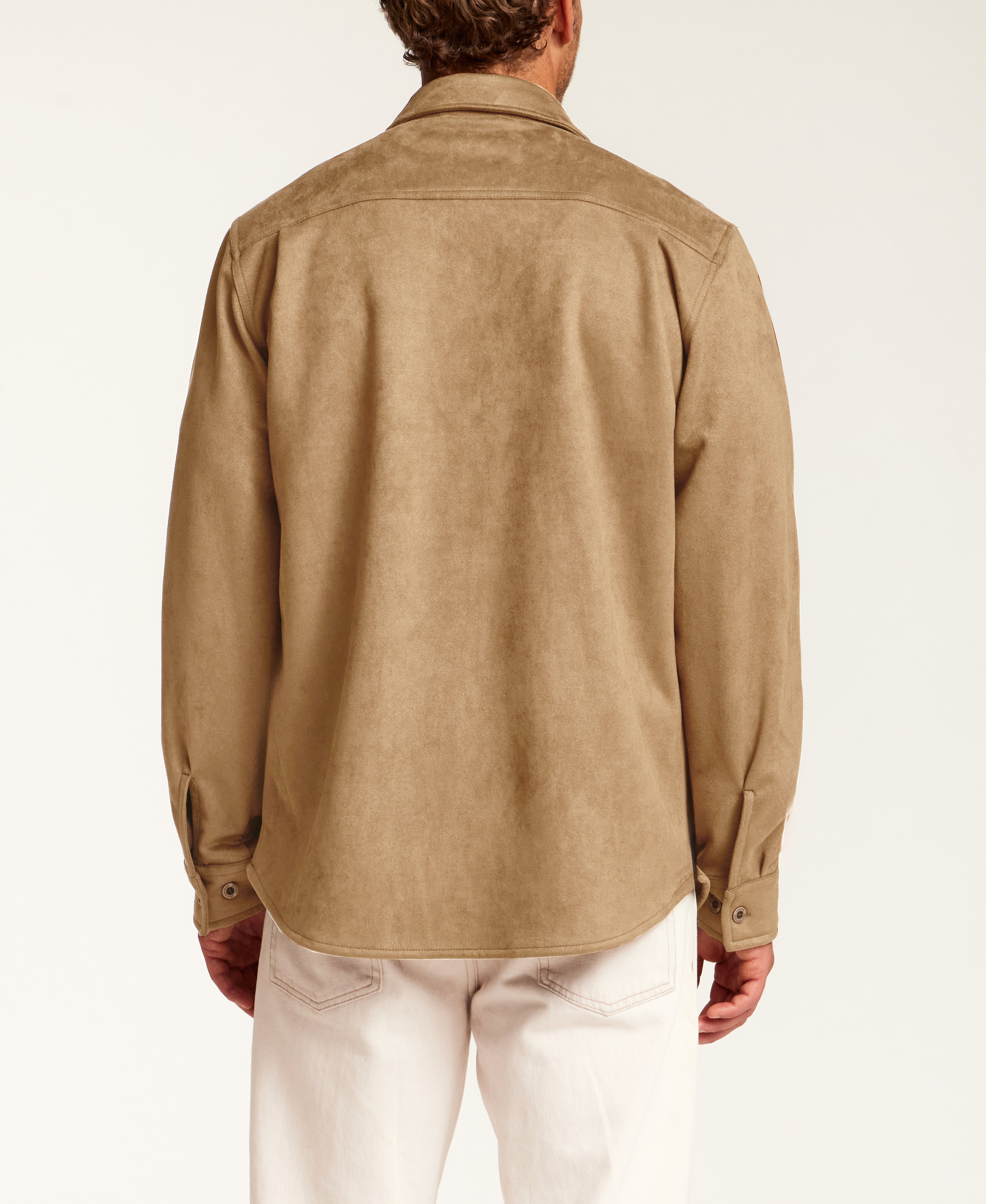 Sueded Shirt Jacket in Tan
