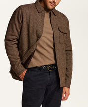 Snap Front Birdseye Shirt Jacket in Brown