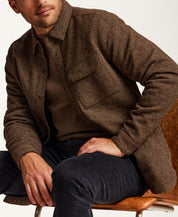 Snap Front Birdseye Shirt Jacket in Brown