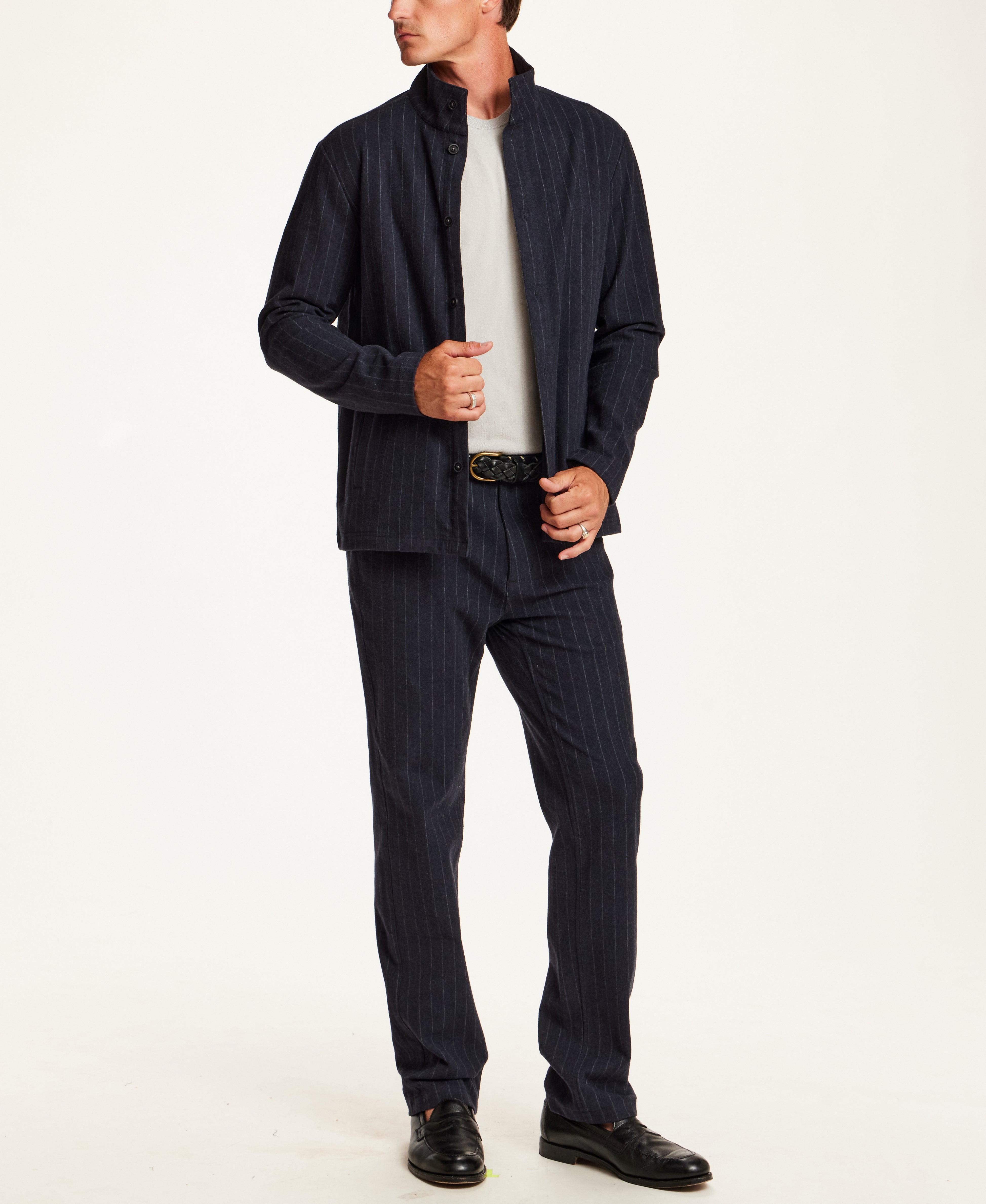 Pinstripe Coatfront Jacket in Blue