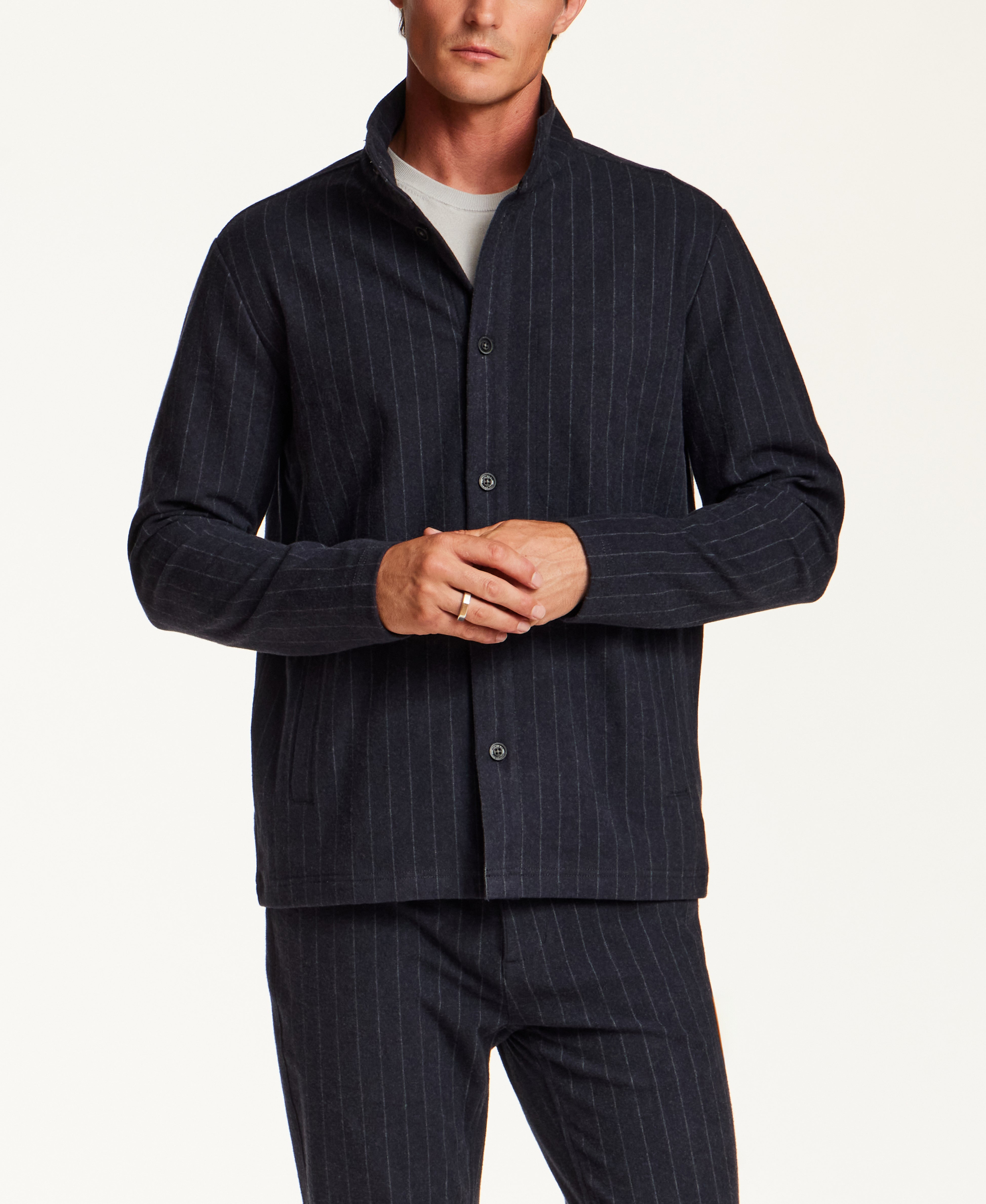 Pinstripe Coatfront Jacket in Blue