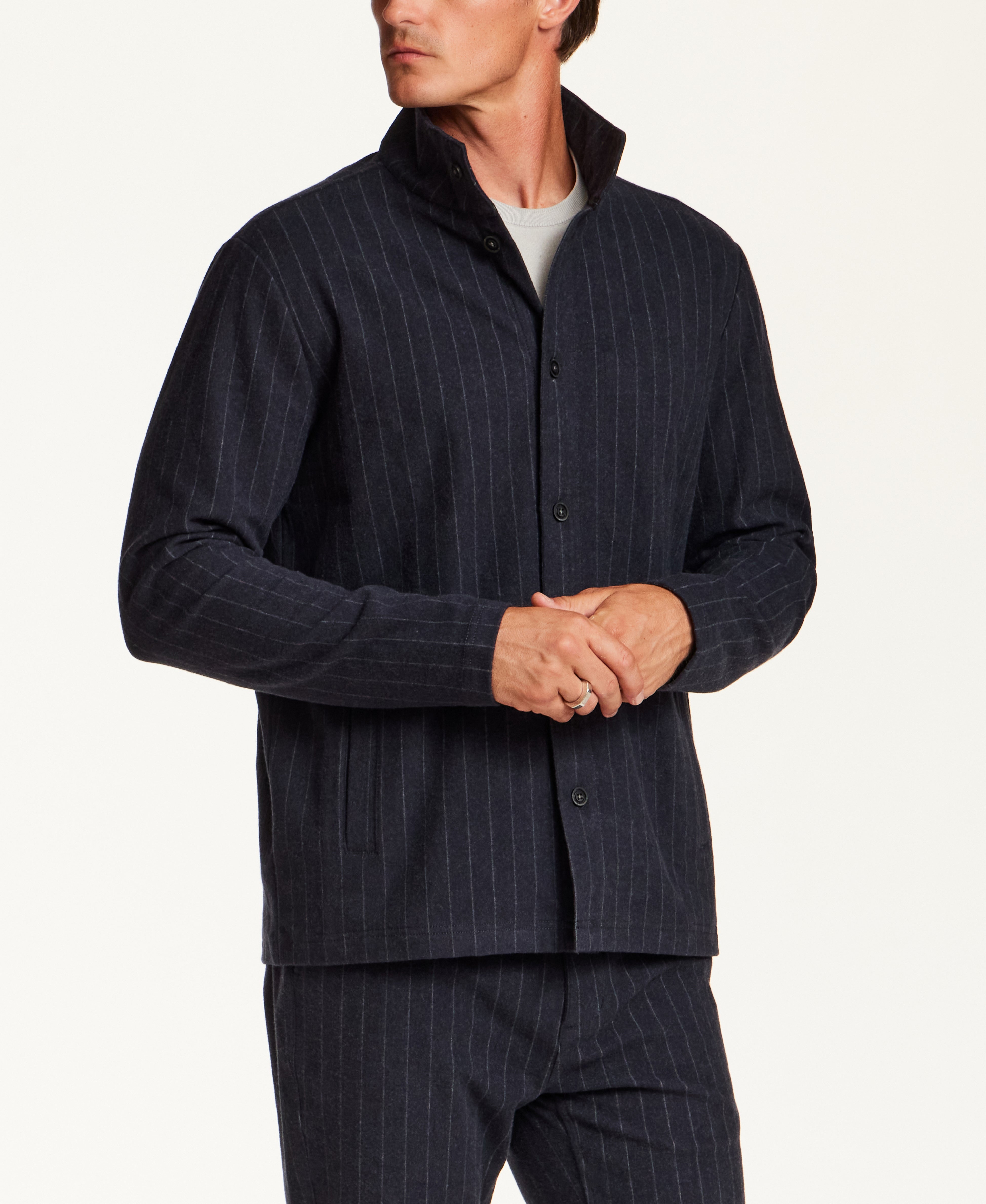 Pinstripe Coatfront Jacket in Blue