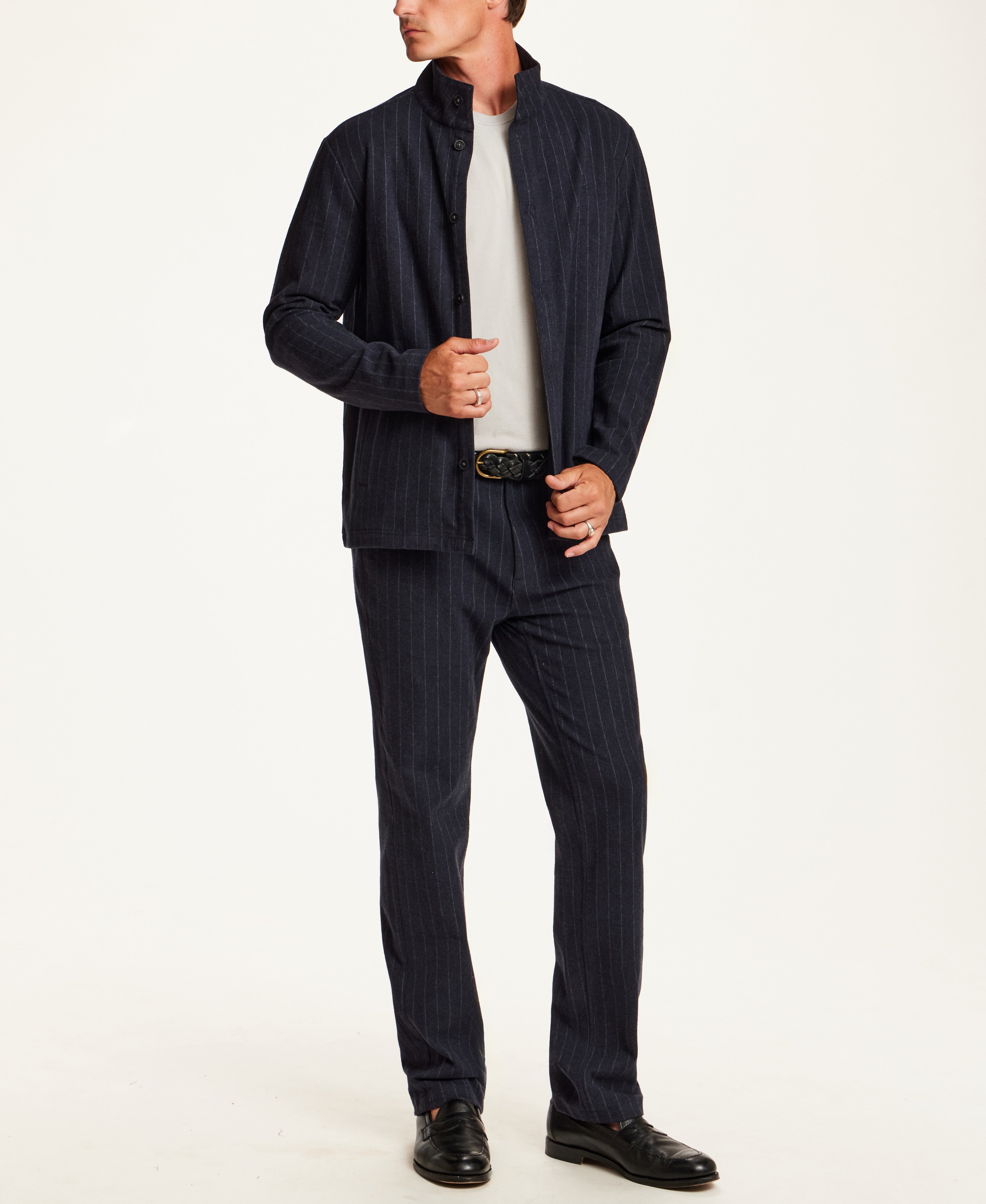 Pinstripe Coatfront Jacket in Blue