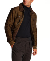 Sherpa-Lined Corduroy Trucker Jacket in Brown