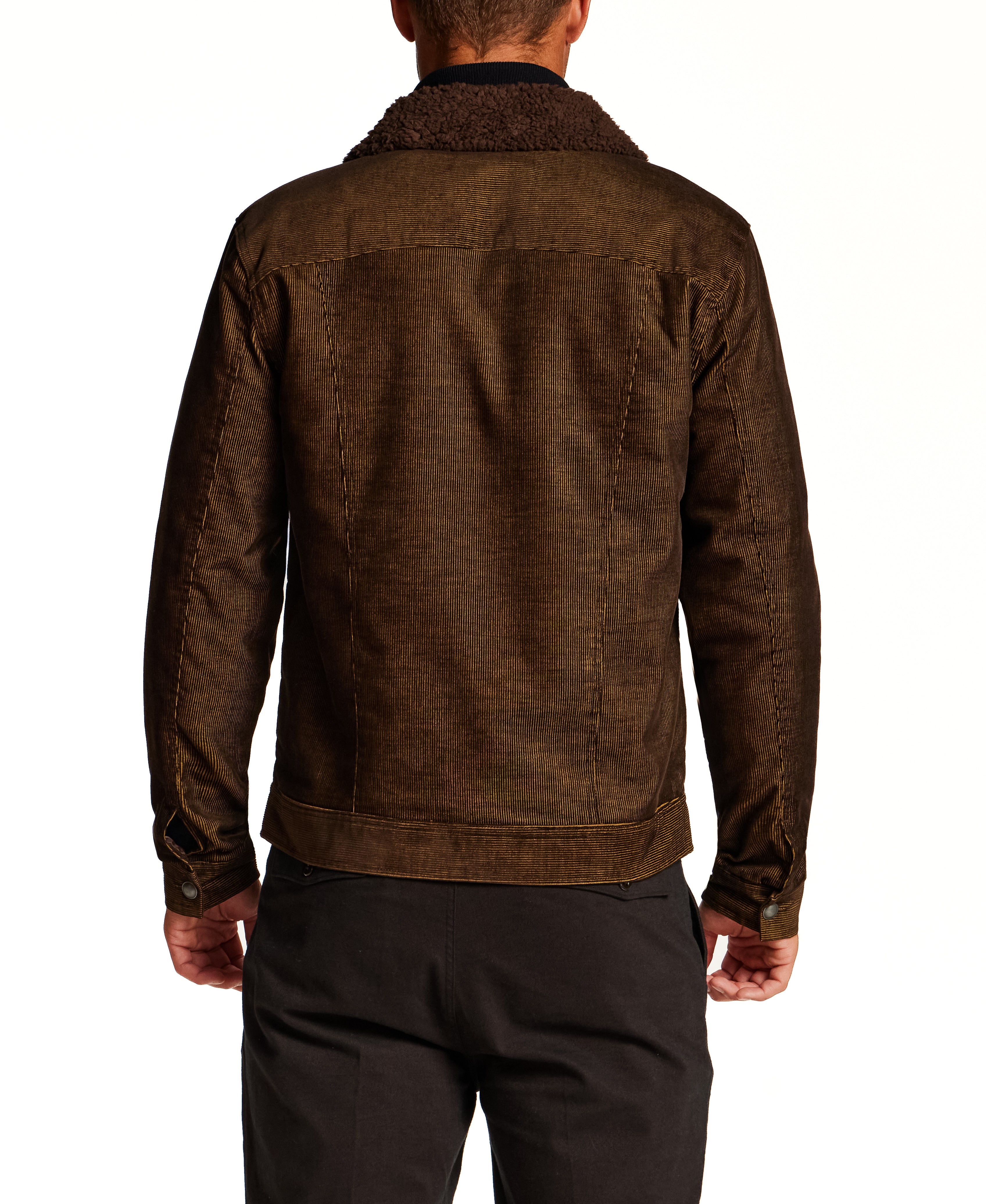 Sherpa-Lined Corduroy Trucker Jacket in Brown