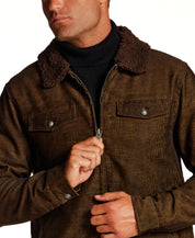 Sherpa-Lined Corduroy Trucker Jacket in Brown