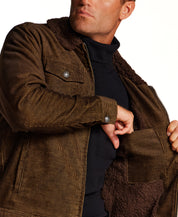 Sherpa-Lined Corduroy Trucker Jacket in Brown
