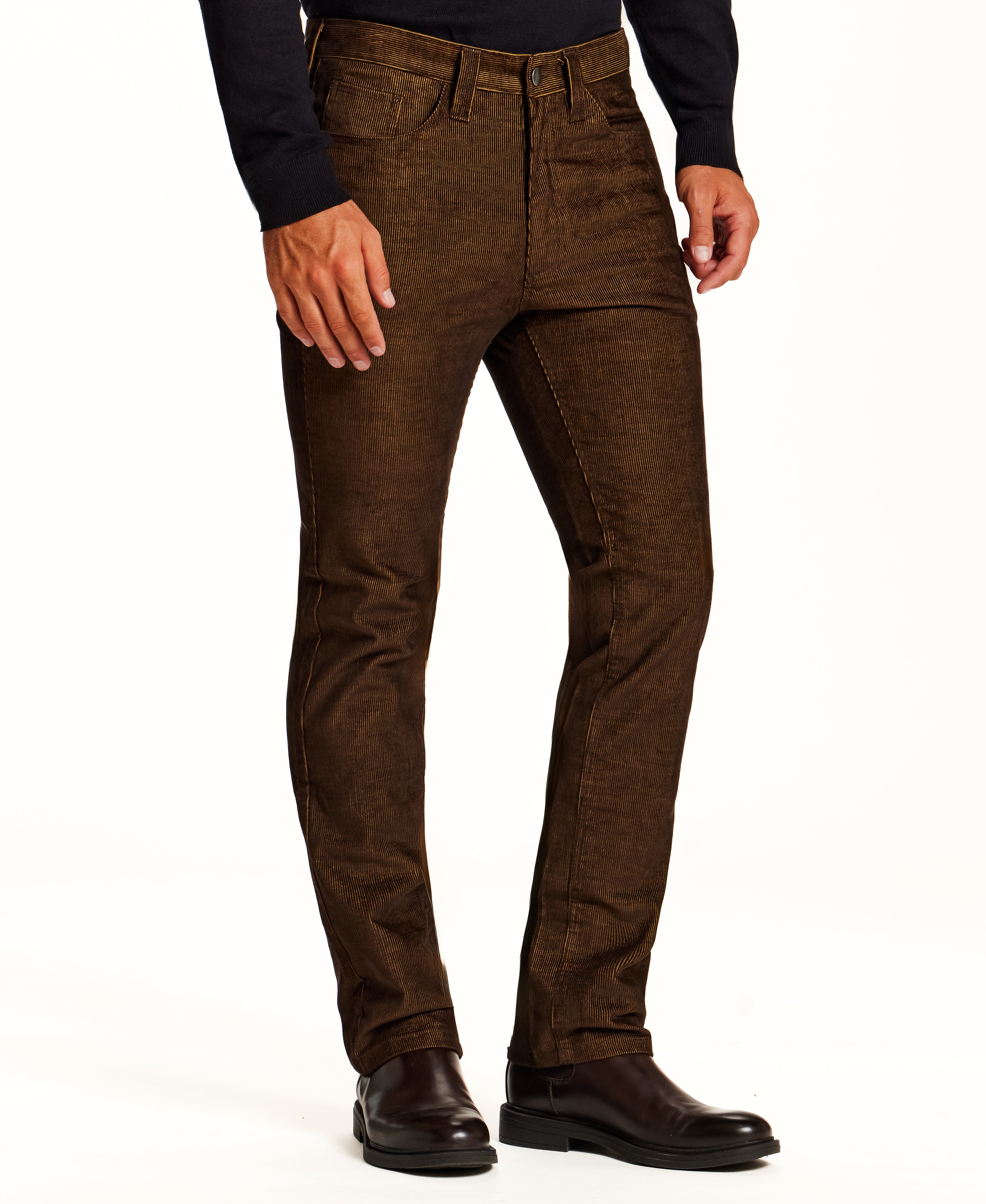 Corduroy Straight-Leg Pants in Brown