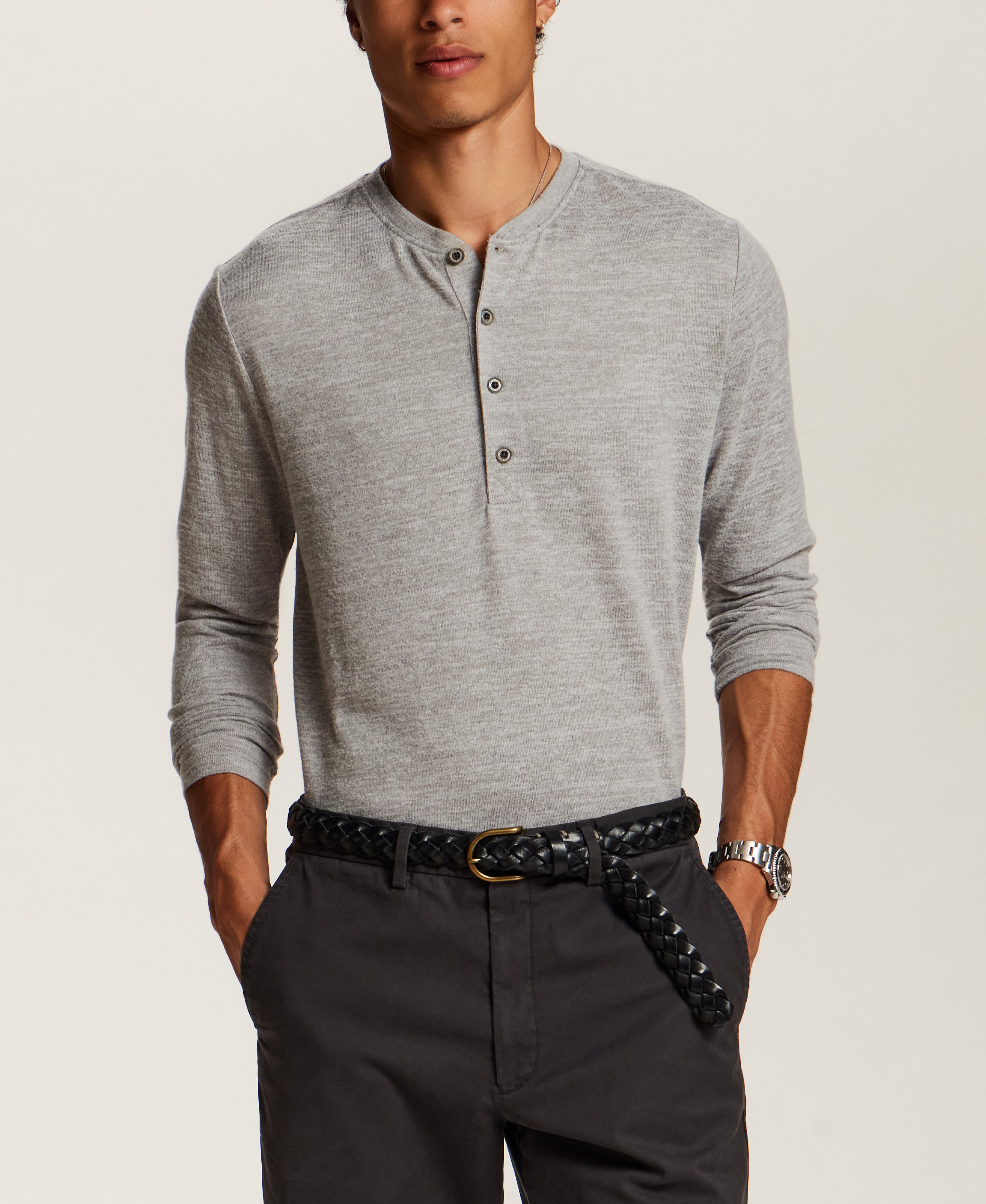 Long Sleeve Mixy Henley in Grey