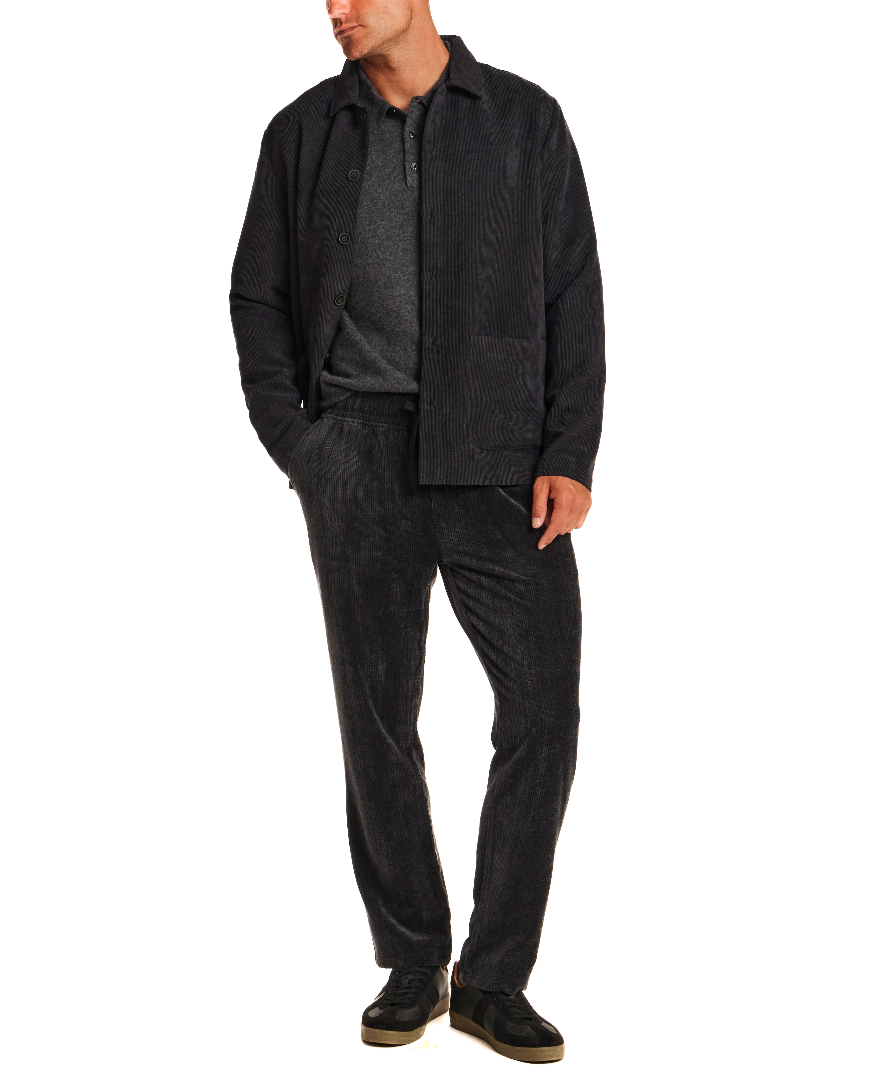 Relaxed Cord Drawstring Pant in Black