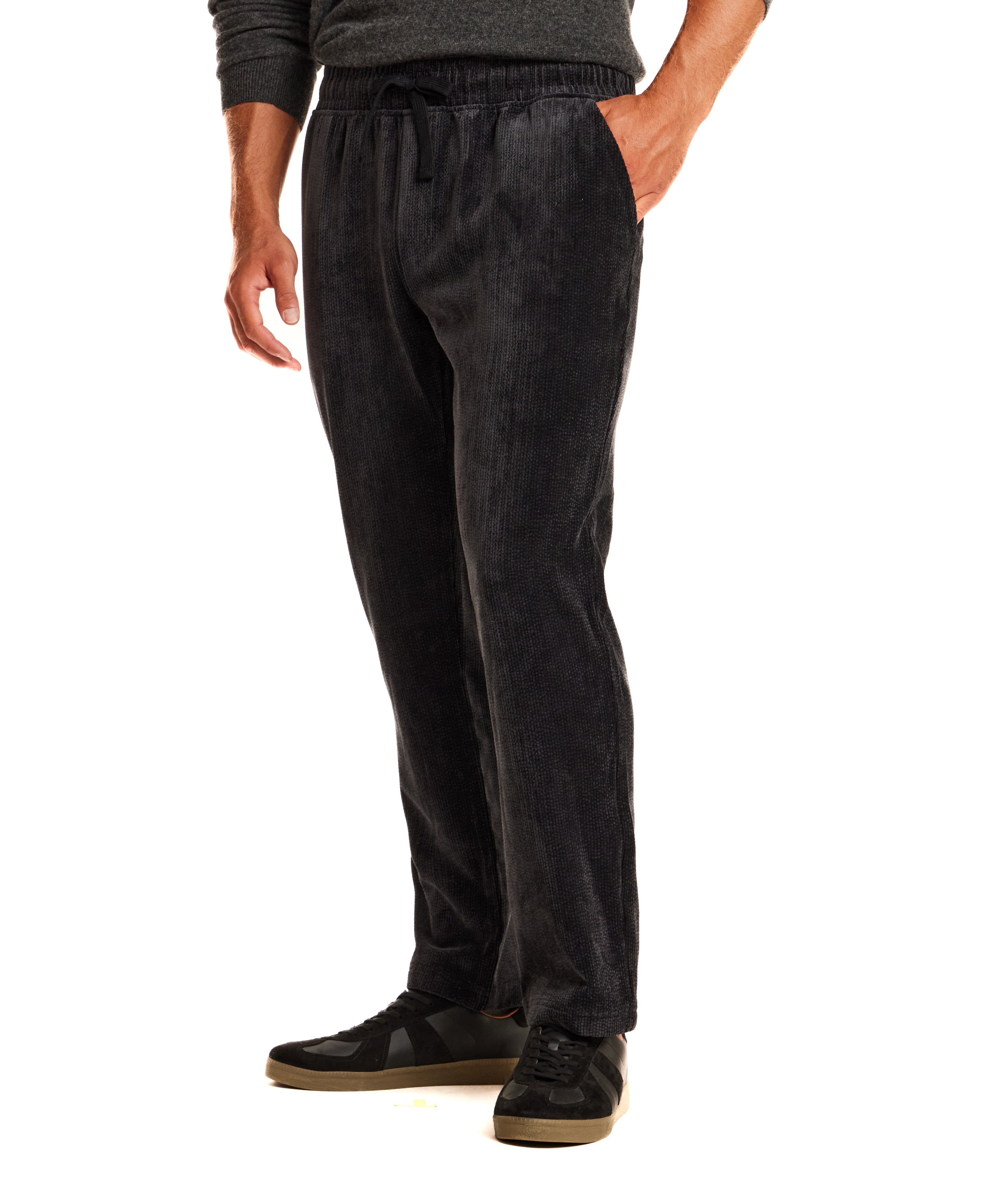 Relaxed Cord Drawstring Pant in Black