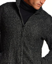High Pile Bouclé Full Zip Jacket in Black Grey