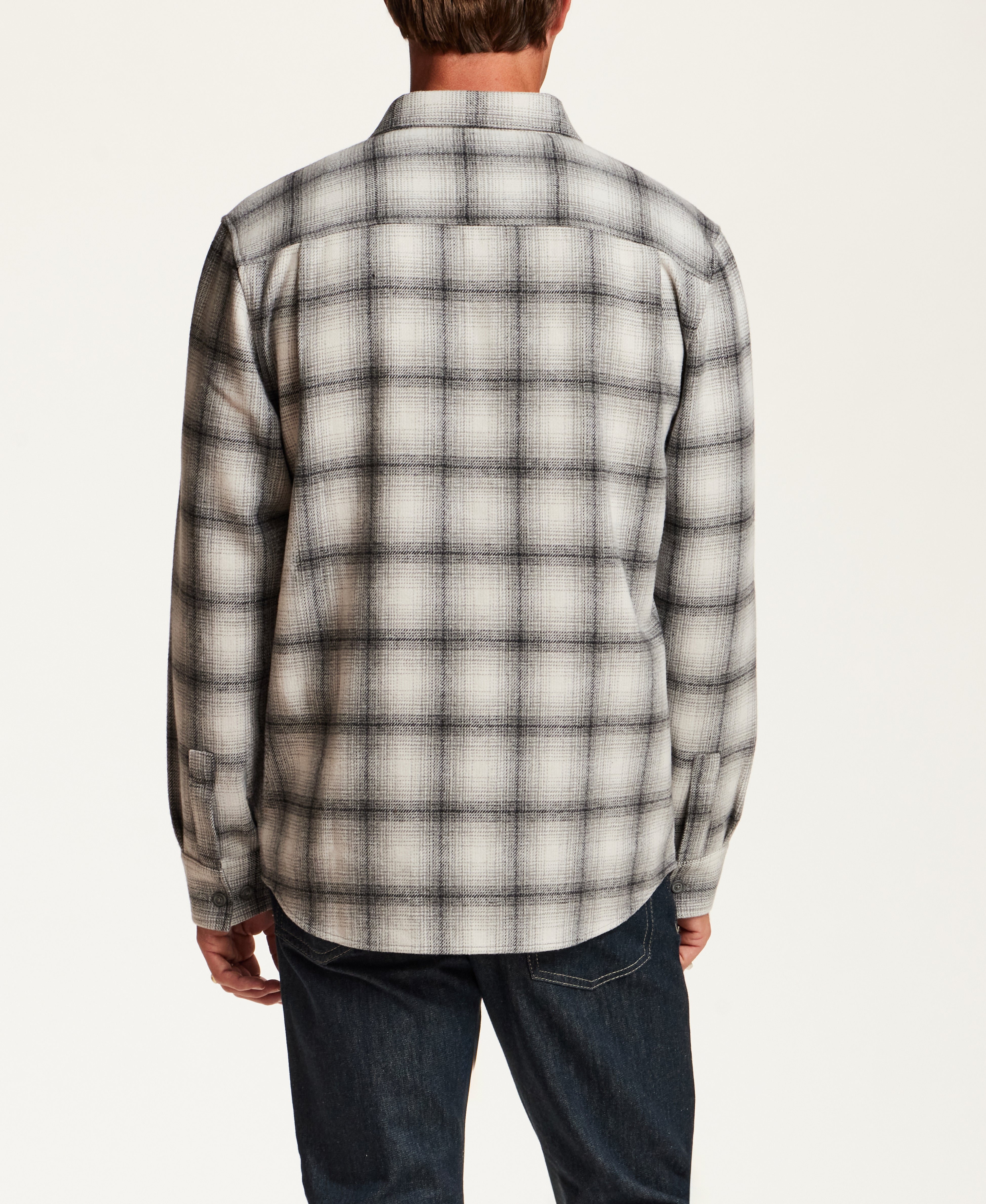 Brushed Plaid Wool-Blend Shirt in Cream