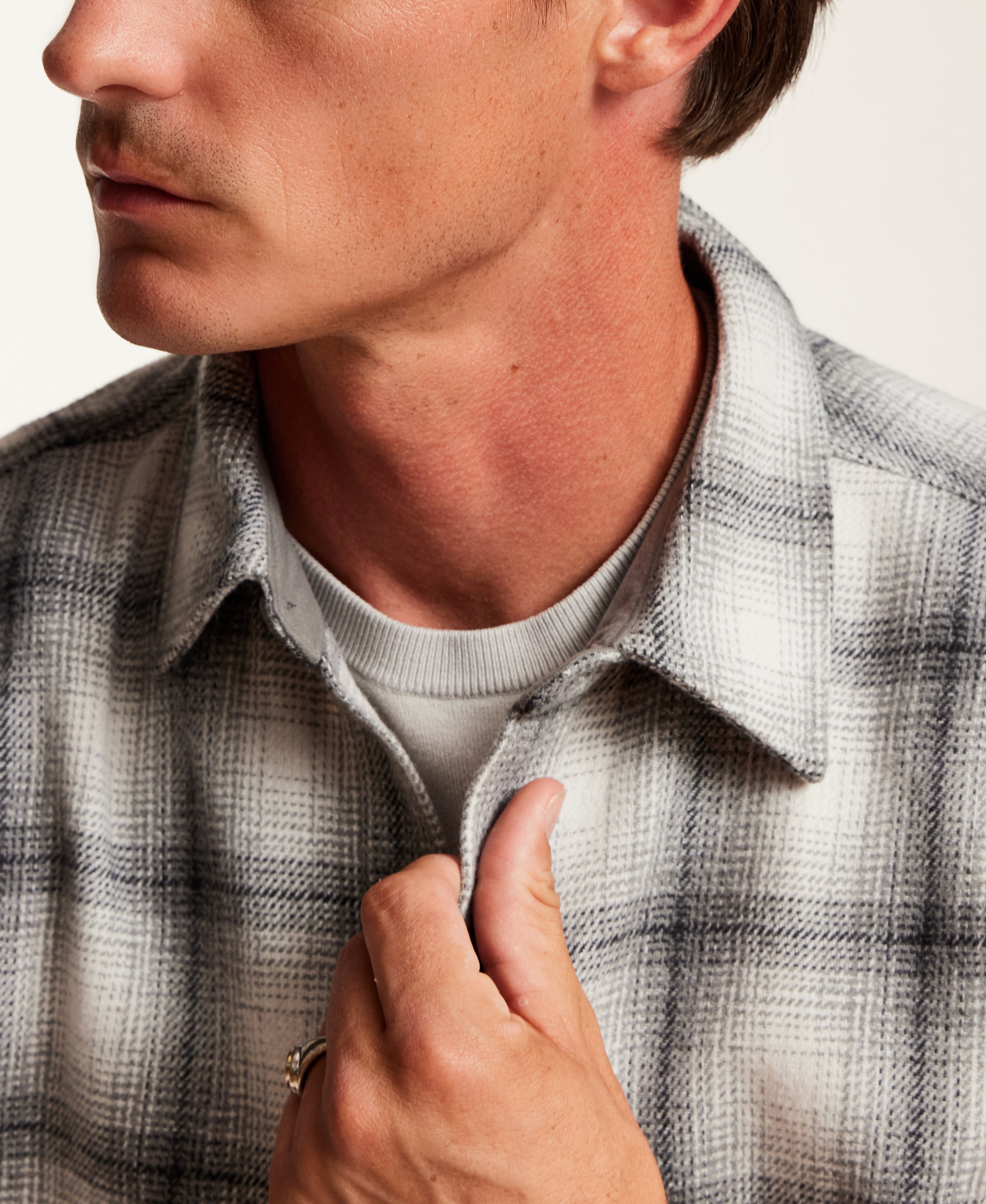 Brushed Plaid Wool-Blend Shirt in Cream