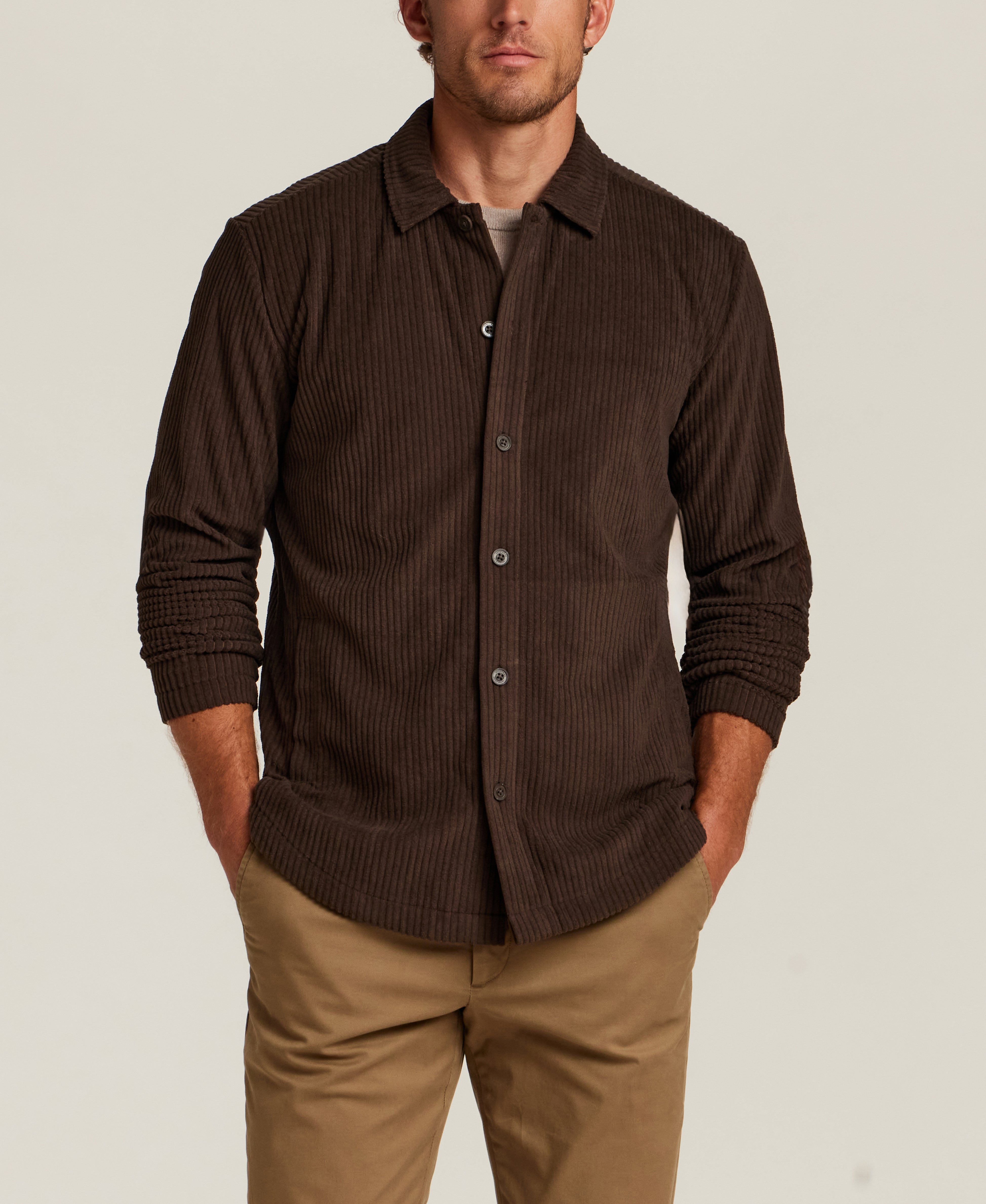 Corded Knit Overshirt in Brown