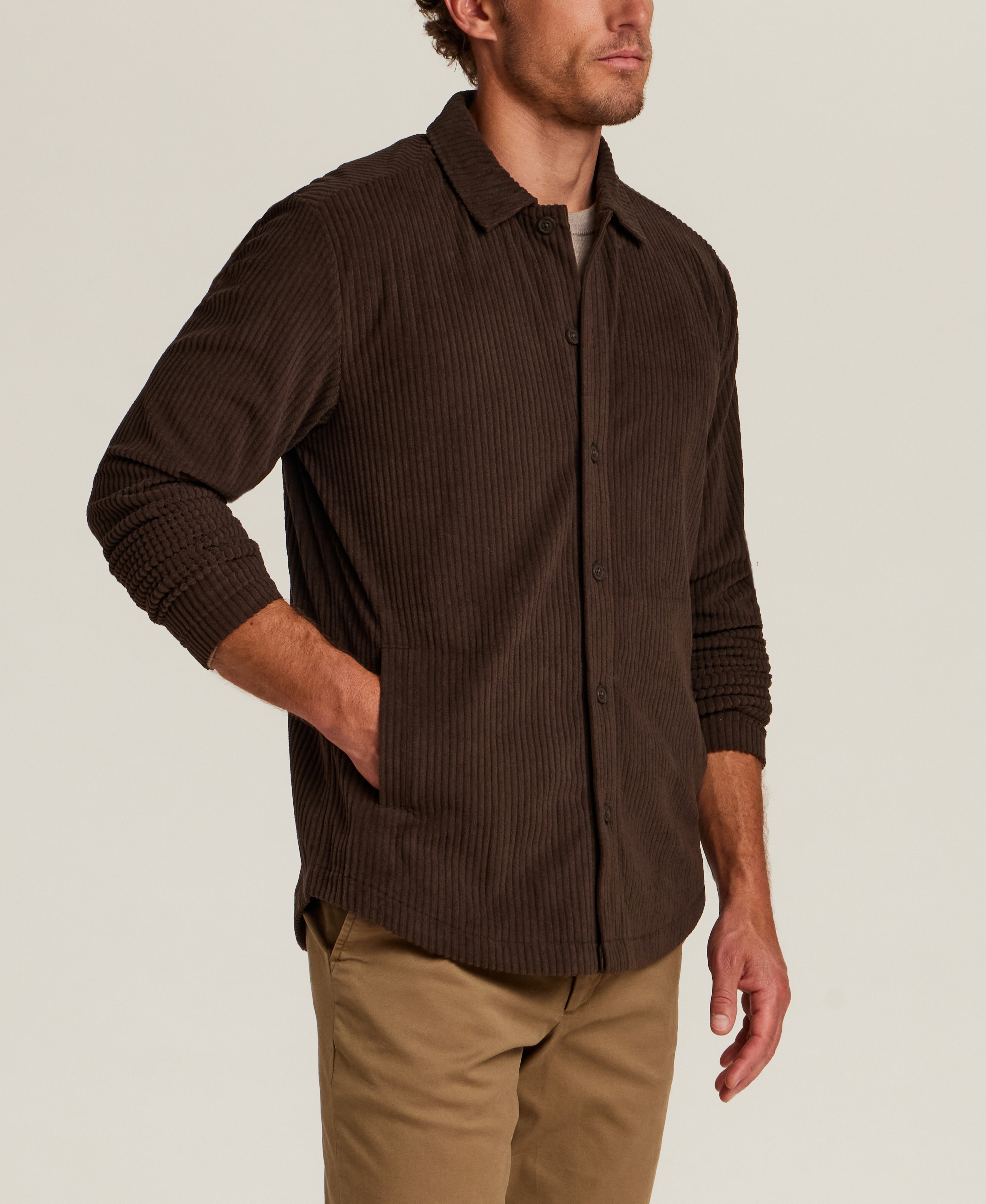 Corded Knit Overshirt in Brown