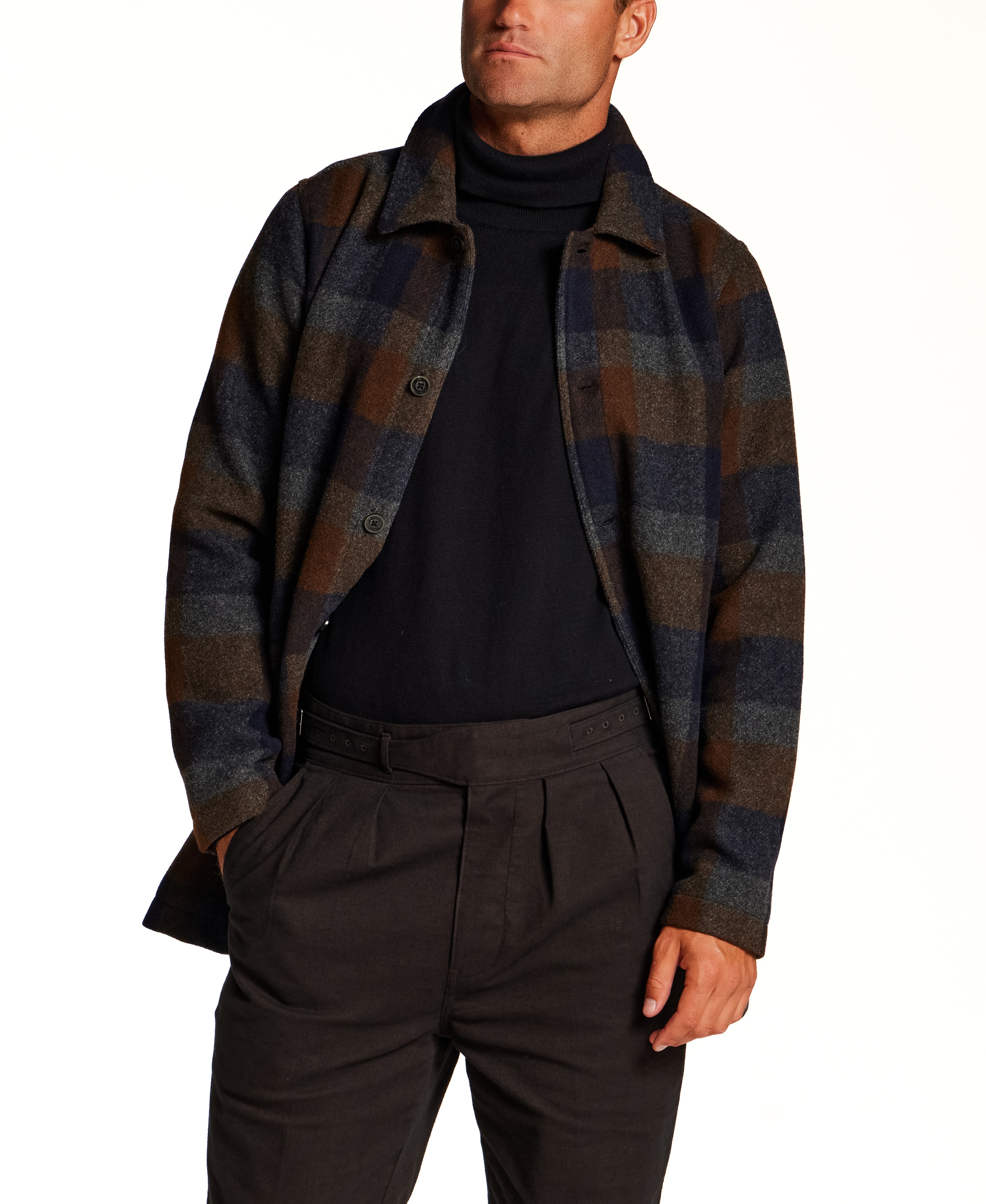 Brushed Plaid Car Coat in Charcoal