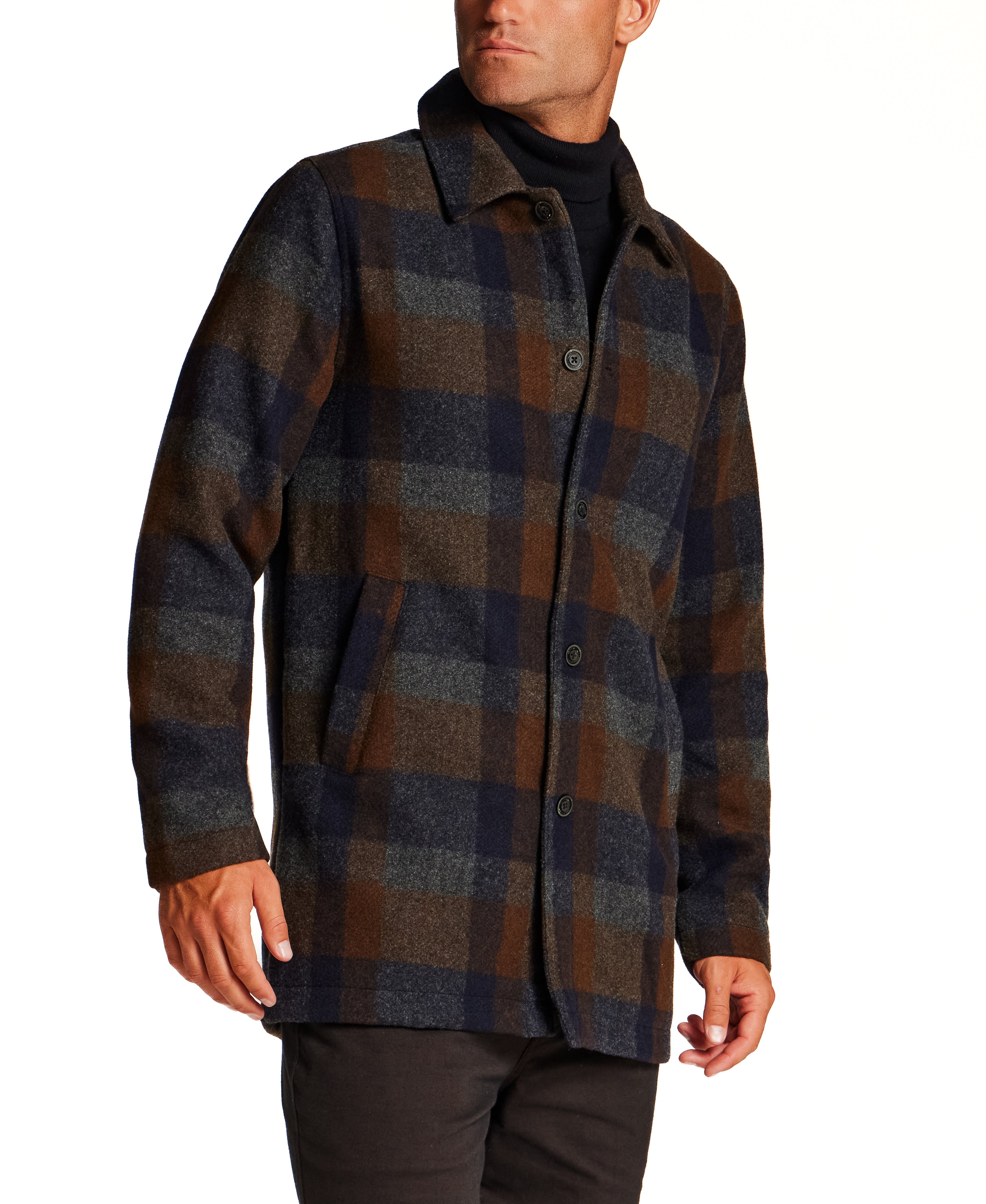 Brushed Plaid Car Coat in Charcoal